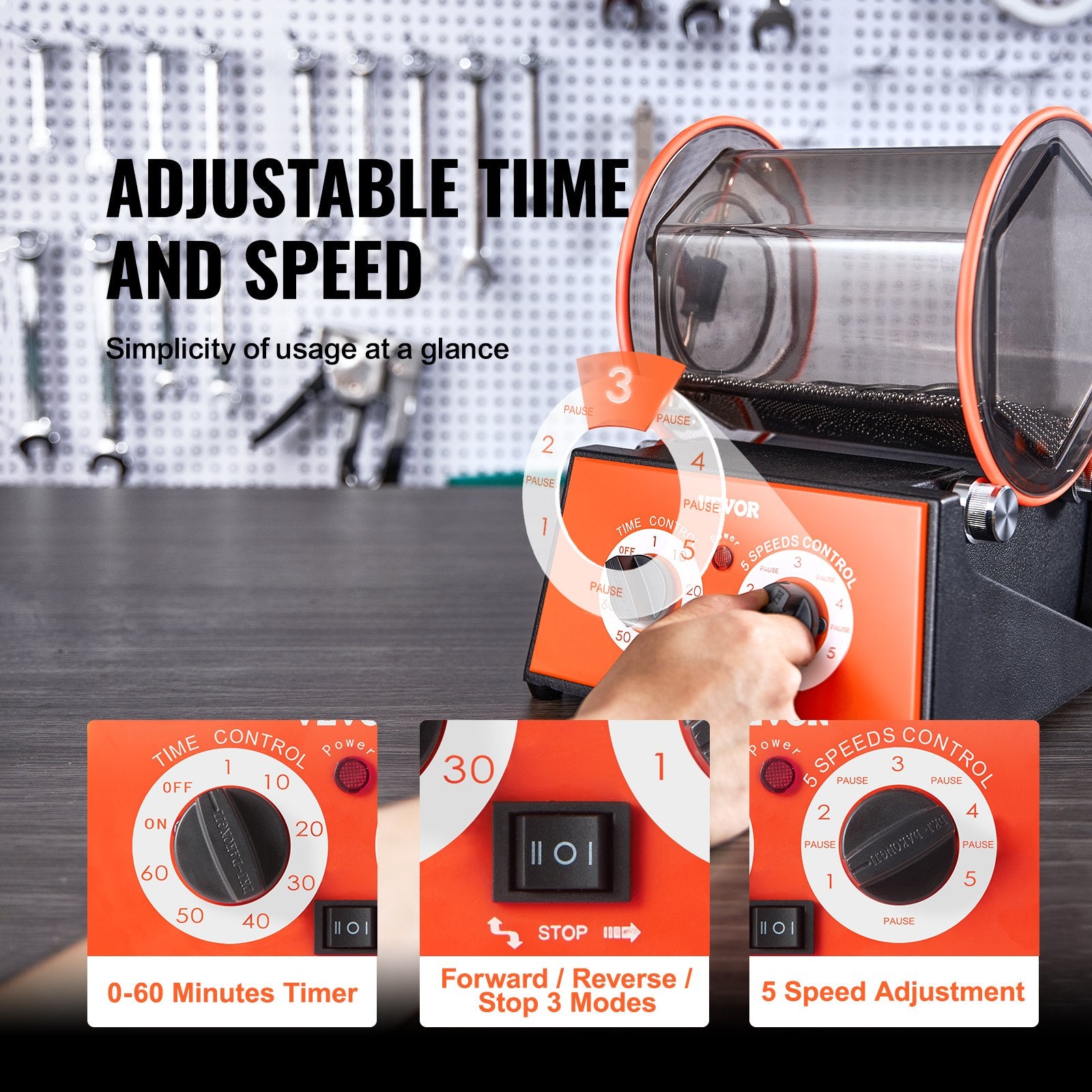 Jewelry Polisher Tumbler 11lbs Mini Rotary Machine 0-60Min Timer 5-Speed