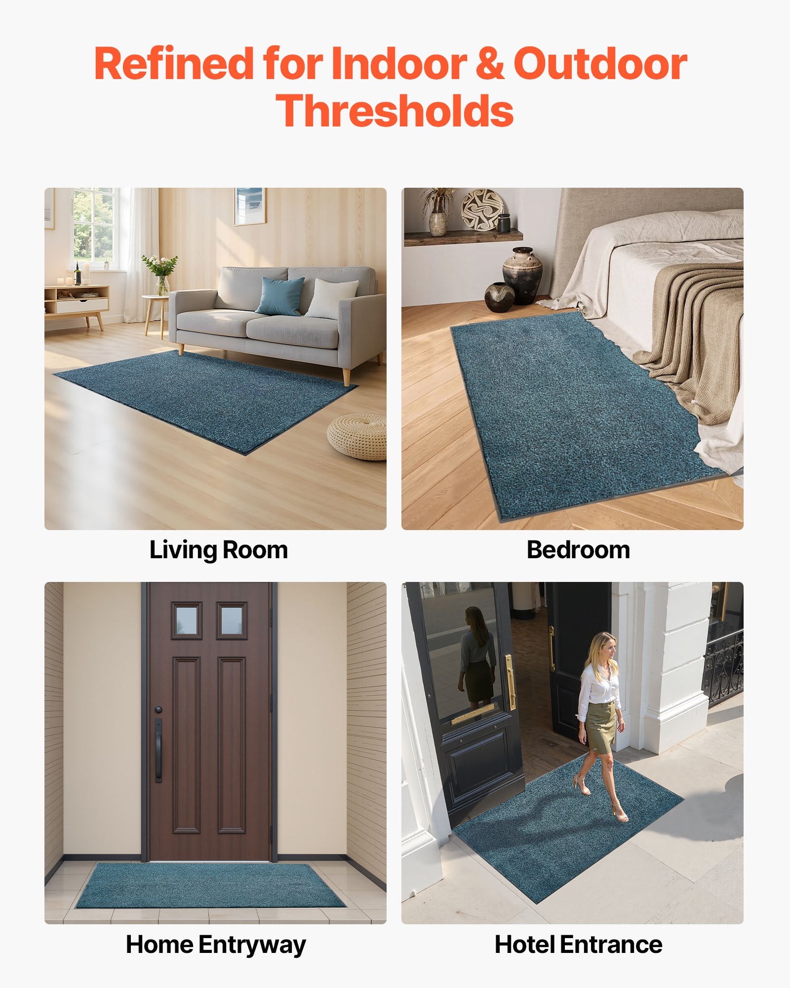Front Door Mat 1829x1219mm Heavy Duty Washable PVC Backing Indoor Outdoor Blue