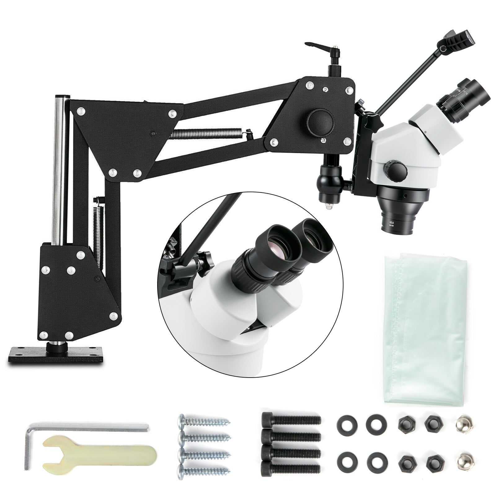 Microscope Micro Inlaid Mirror 7X-45X Multi-Directional Spring Bracket Stand