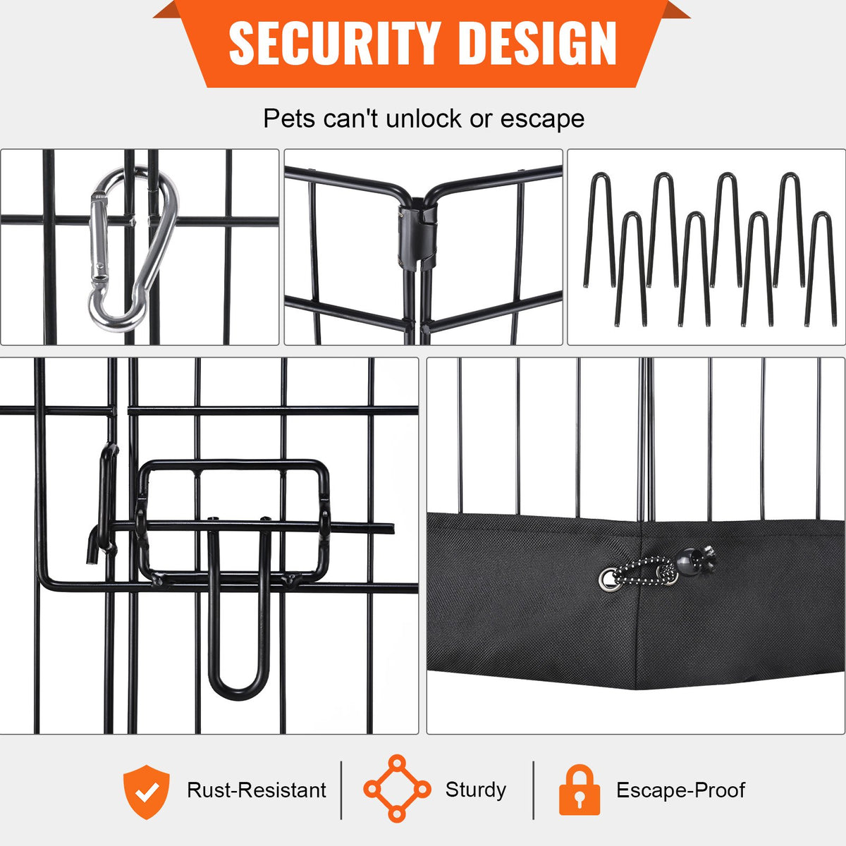 Dog Playpen 8 Panels Foldable Metal Exercise Pen 24" H with Bottom Pad