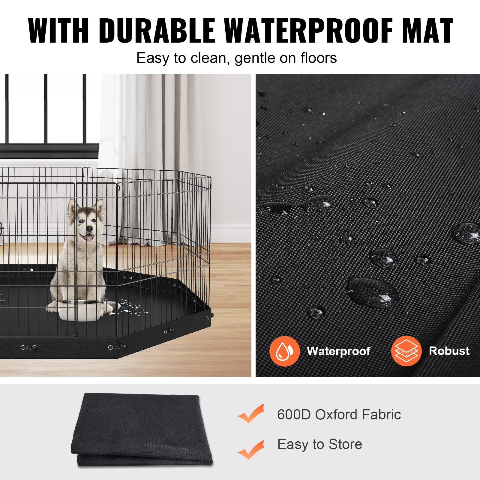 Dog Playpen 8 Panels Foldable Metal Exercise Pen 24" H with Bottom Pad