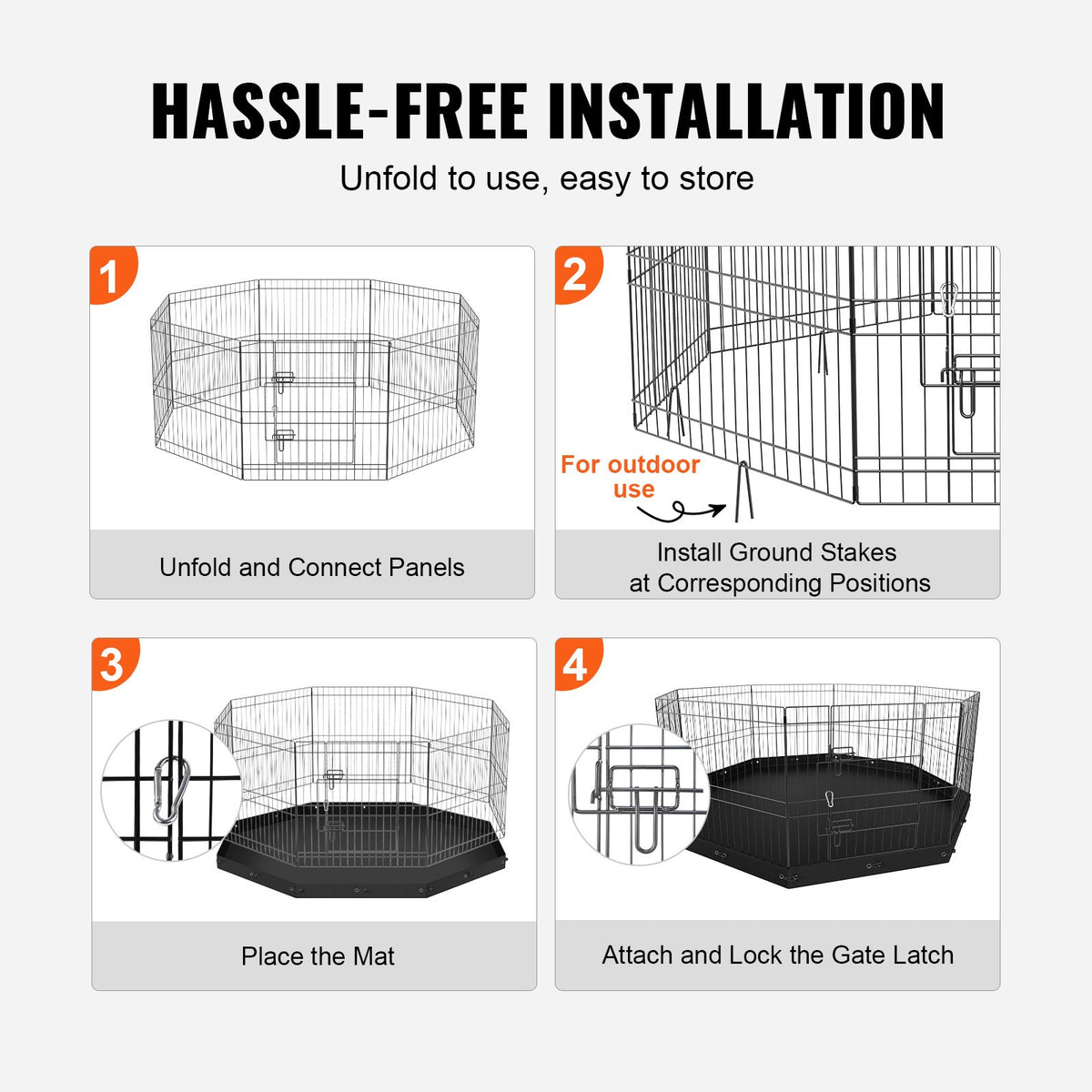 Dog Playpen 8 Panels Foldable Metal Exercise Pen 24" H with Bottom Pad