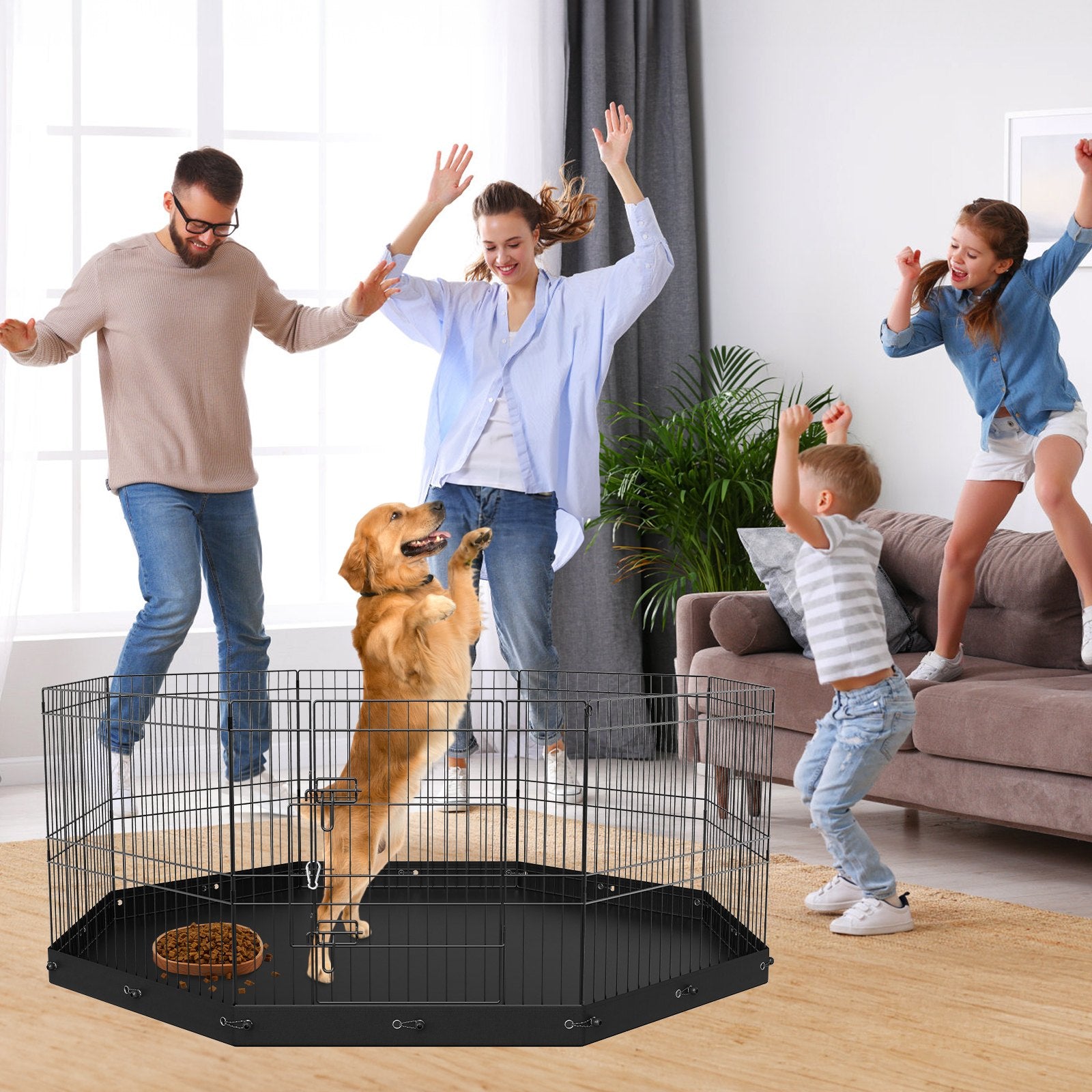 Dog Playpen 8 Panels Foldable Metal Exercise Pen 24" H with Bottom Pad
