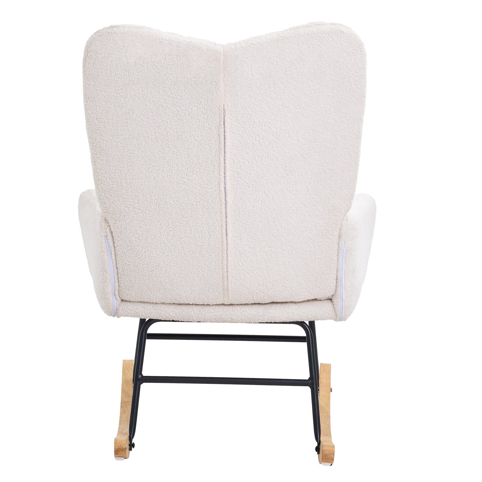 Nursery Rocking Chair 250lbs Teddy Fabric Glider High Backrest Ivory White