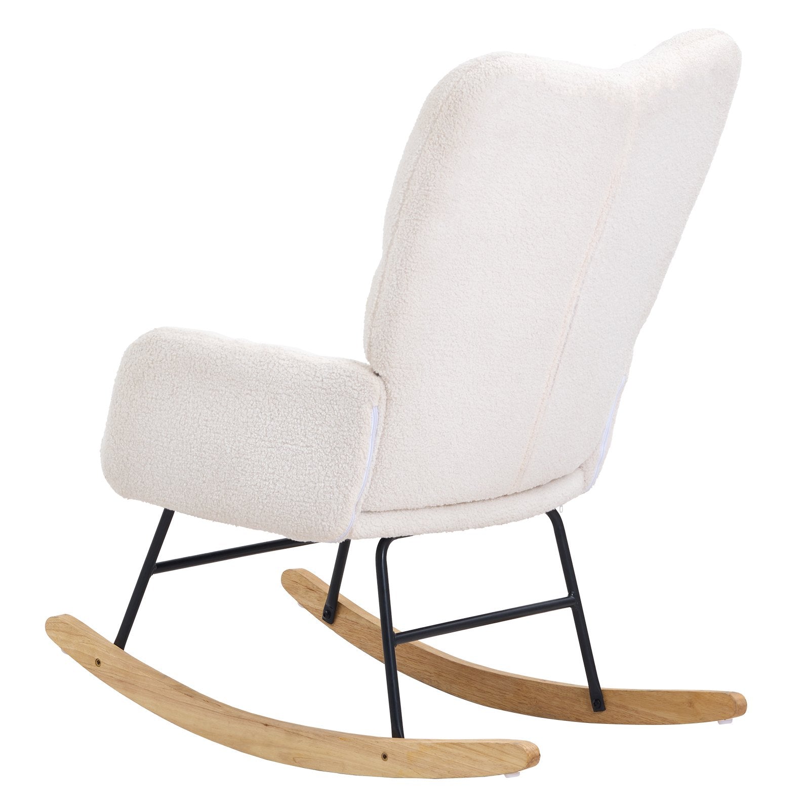 Nursery Rocking Chair 250lbs Teddy Fabric Glider High Backrest Ivory White