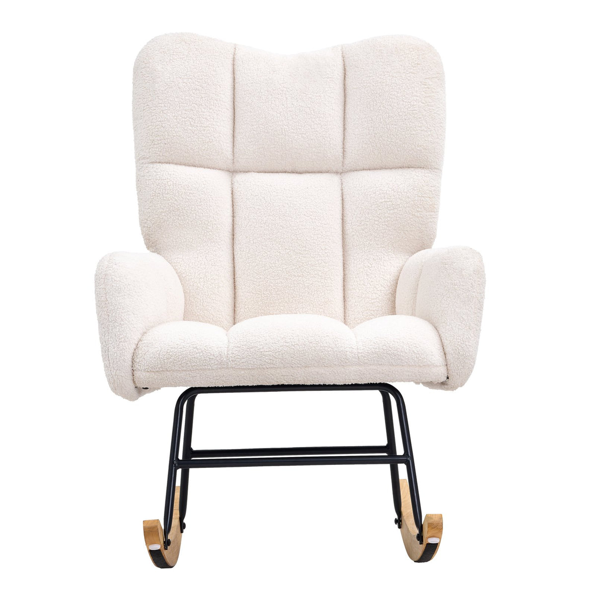 Nursery Rocking Chair 250lbs Teddy Fabric Glider High Backrest Ivory White