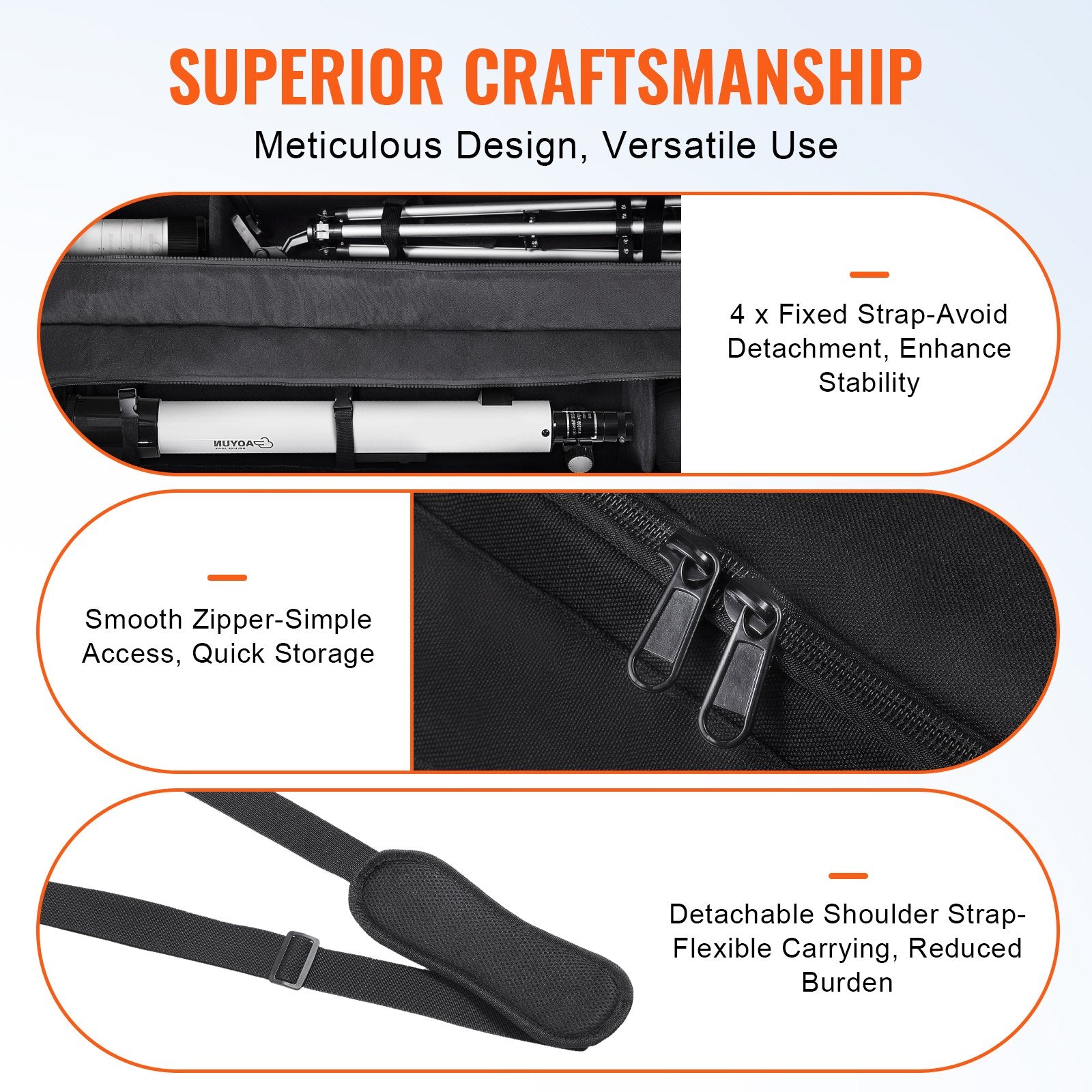 Telescope Case 1040mm Storage Bag Buckles Multi-Pocket Detachable Divider