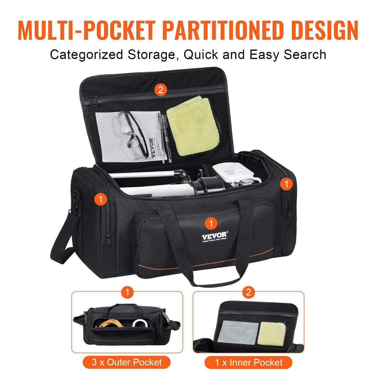 Telescope Case 560mm Storage Bag Buckles Multi-Pocket Detachable Shockproof