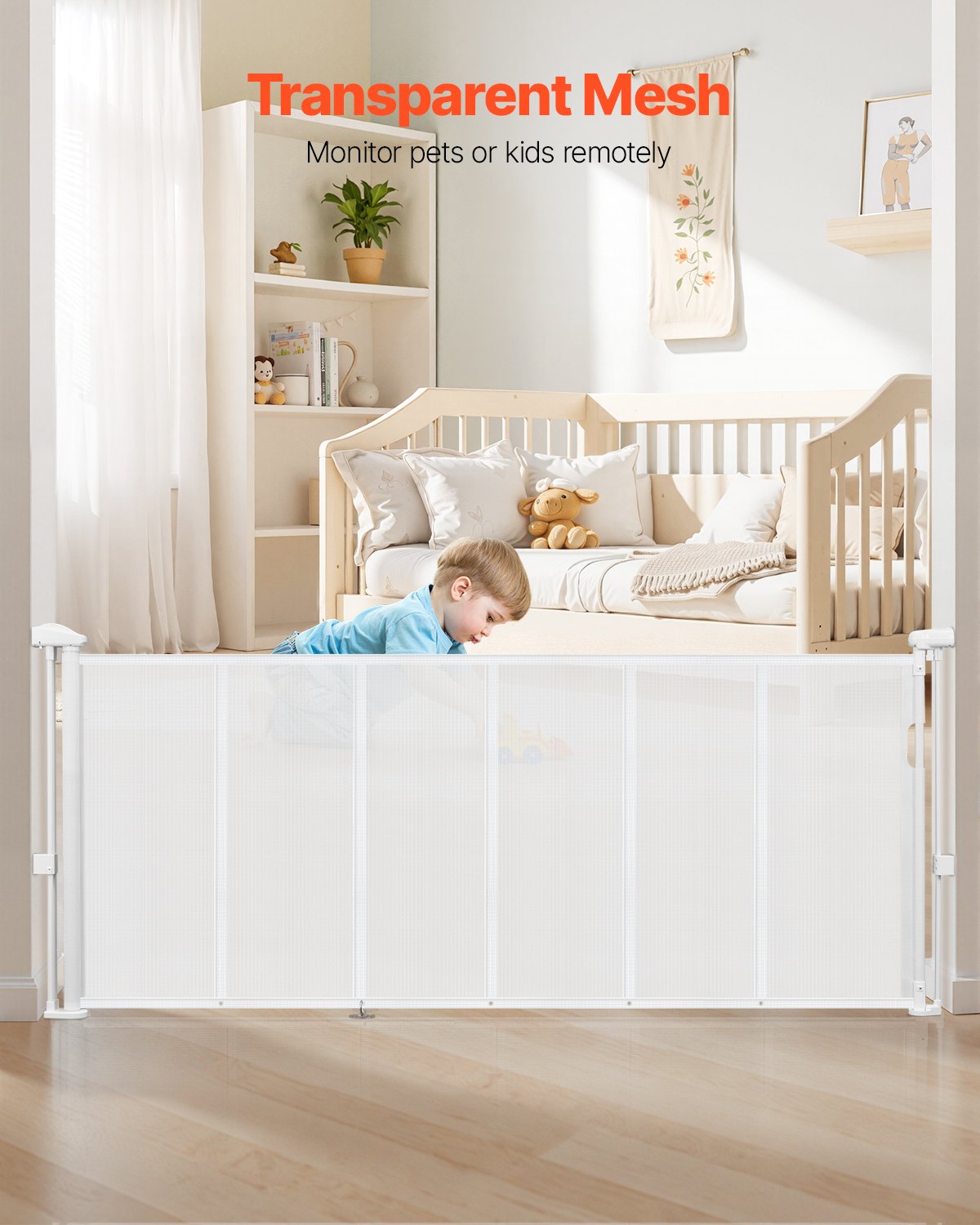 Retractable Baby Gate 870mm Tall Extends 1800mm Wide Mesh Indoor Stairs White