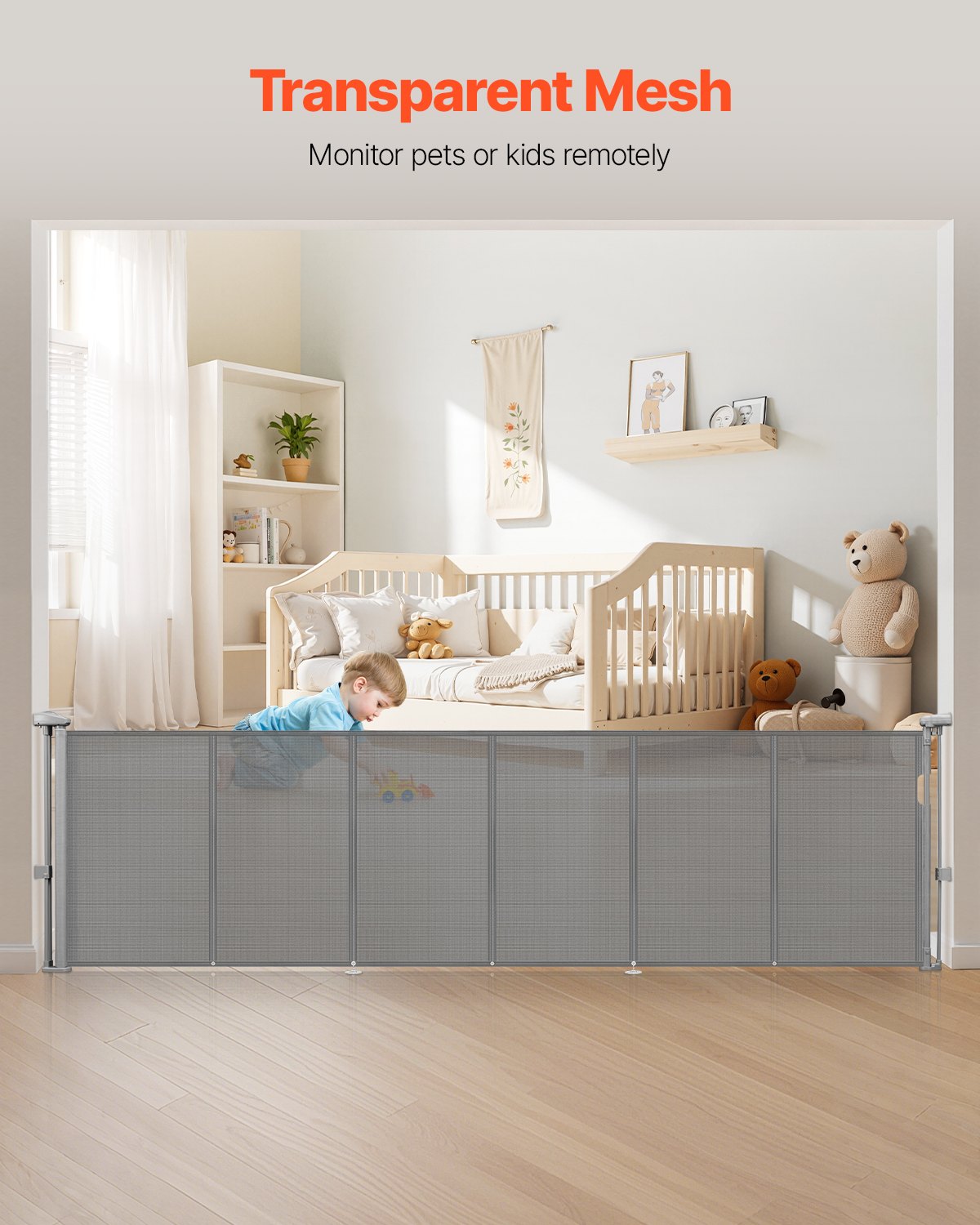 Retractable Baby Gate, 870mm Tall, Extends to 2800mm Wide, Mesh Indoor Safety Gate