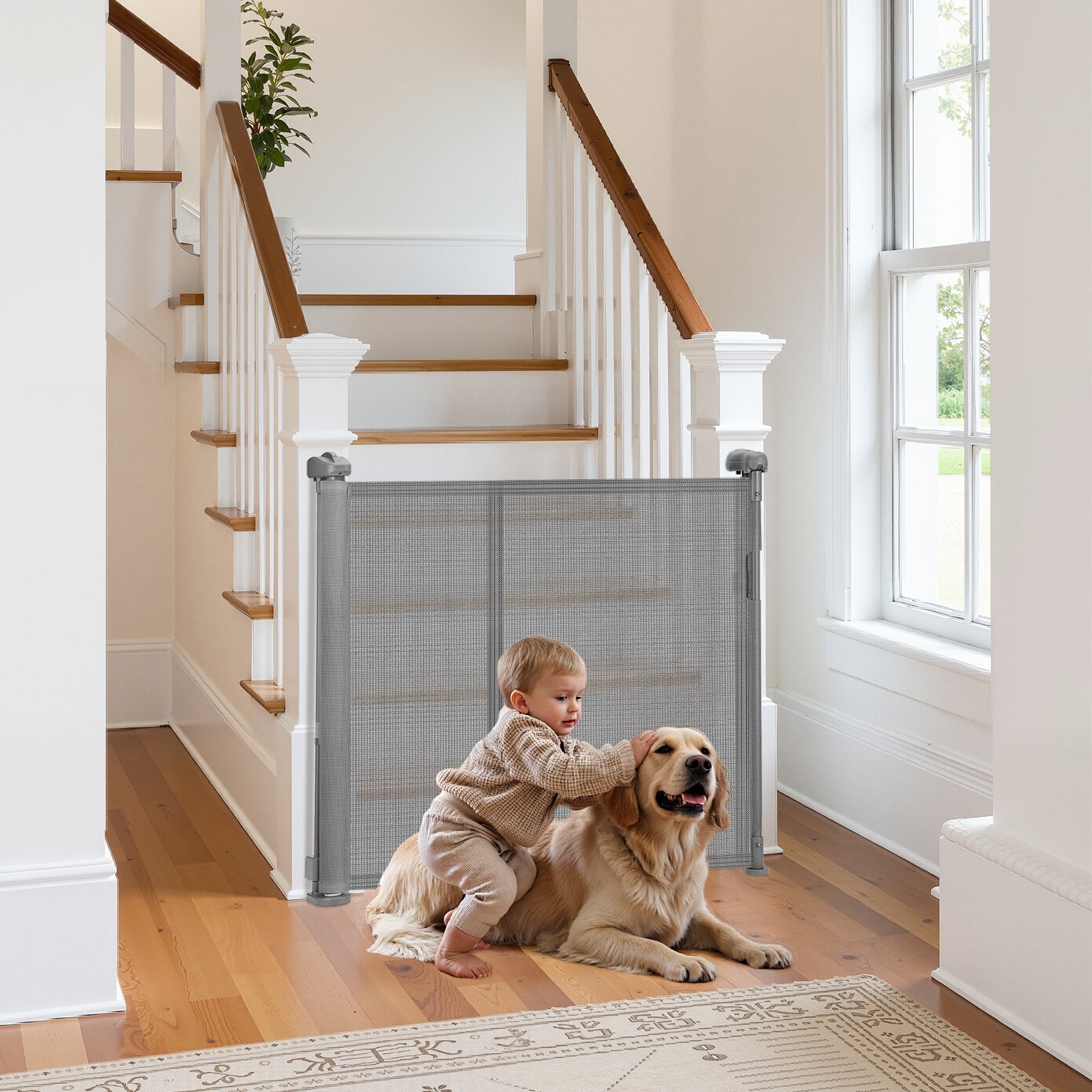 Retractable Baby Gate, 870mm Tall, Extends to 2800mm Wide, Mesh Indoor Safety Gate