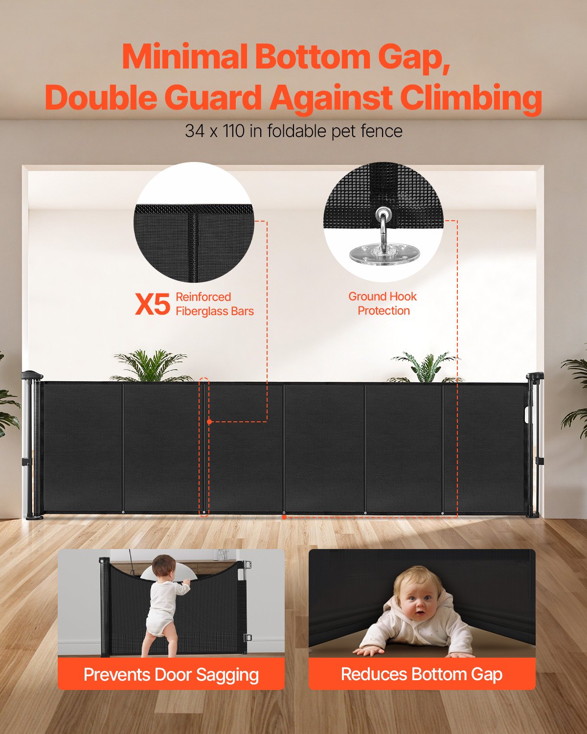 870mm Retractable Baby Gate Extends to 2800mm for Stairs & Doorways