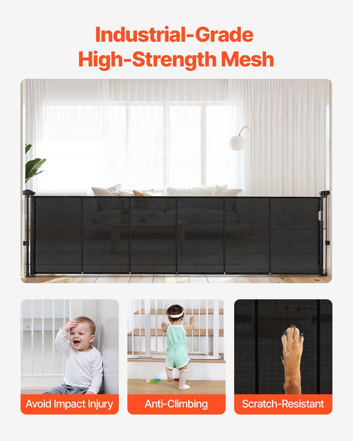 870mm Retractable Baby Gate Extends to 2800mm for Stairs & Doorways