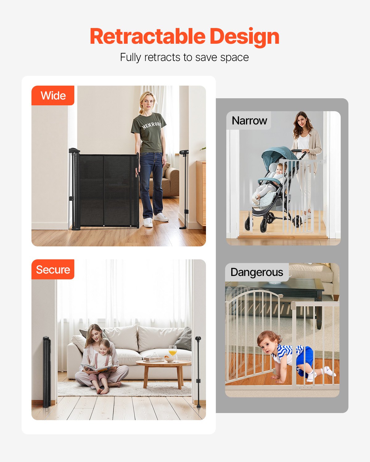 870mm Retractable Baby Gate Extends to 2800mm for Stairs & Doorways