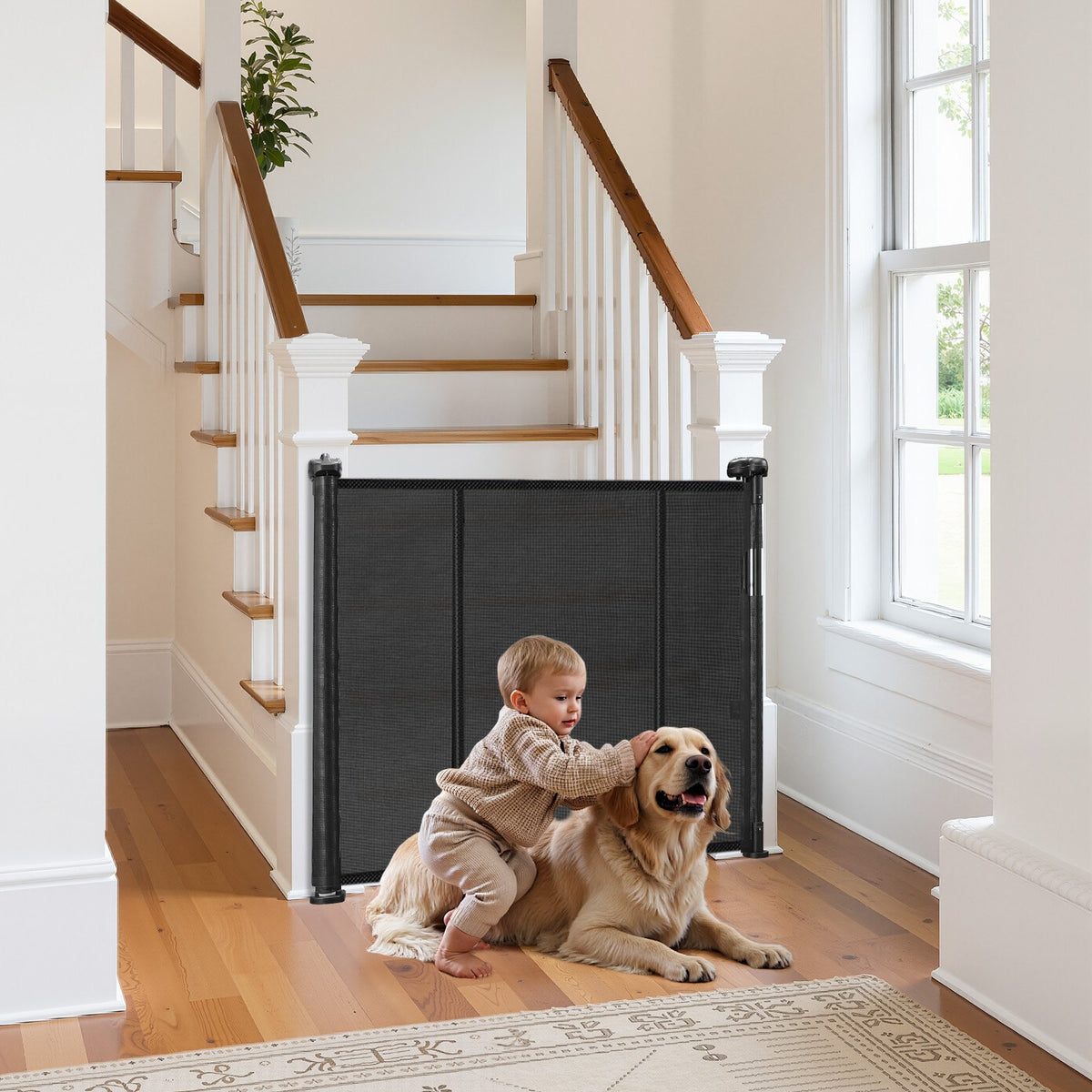 870mm Retractable Baby Gate Extends to 2800mm for Stairs & Doorways