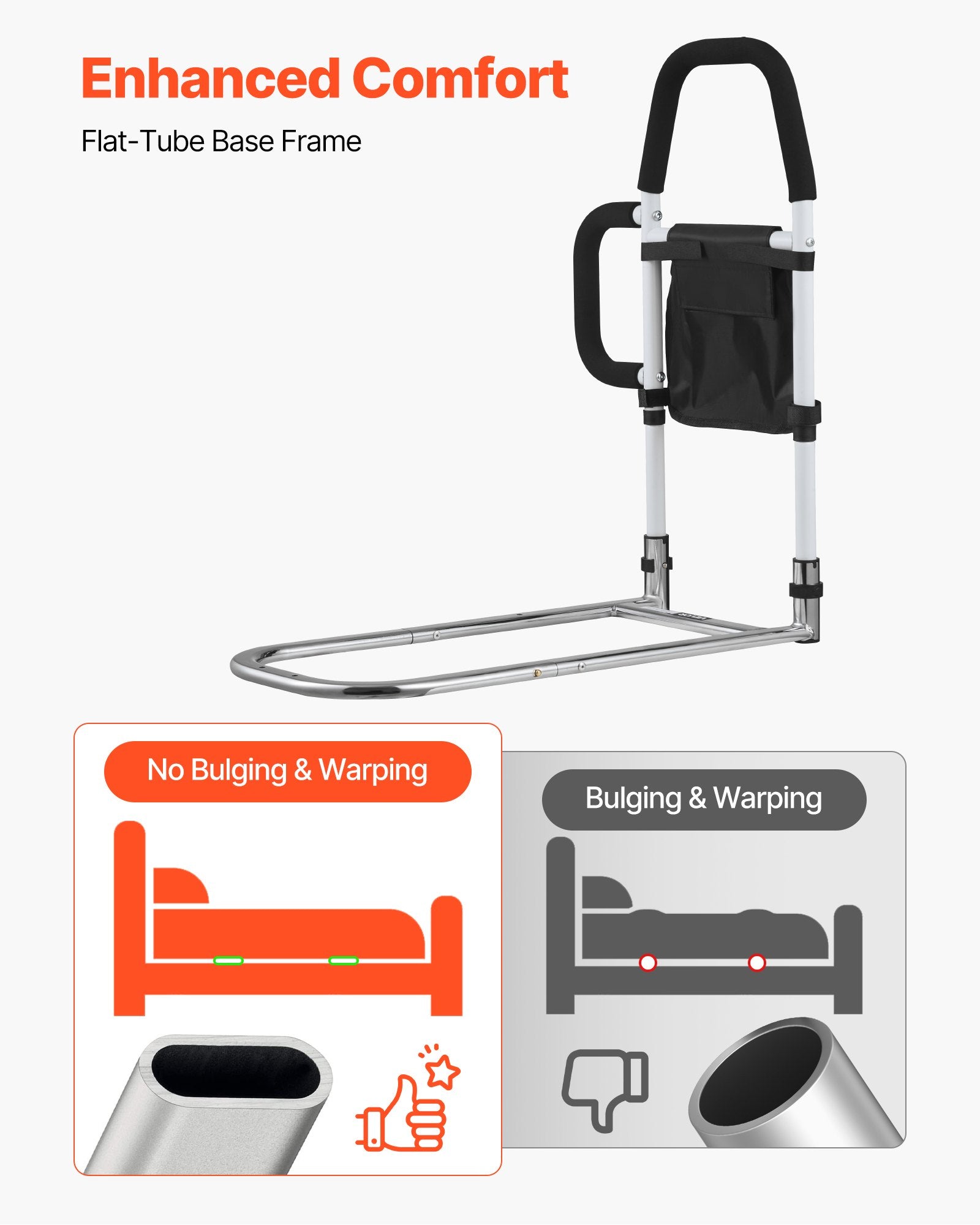 Bed Rail for Elderly, Adjustable Carbon Steel Bedside Assist Rail with PU Handle