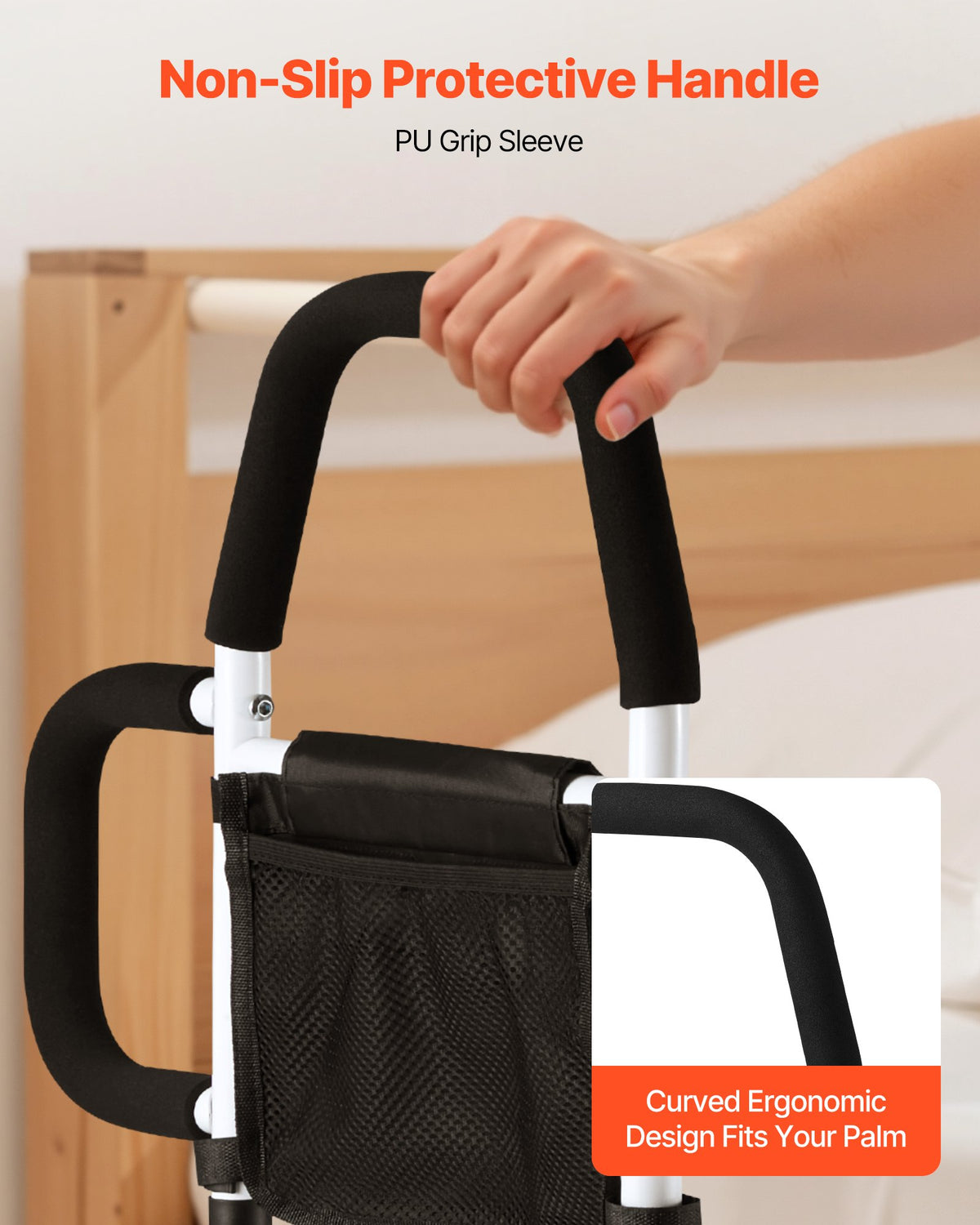 Bed Rail for Elderly, Adjustable Carbon Steel Bedside Assist Rail with PU Handle