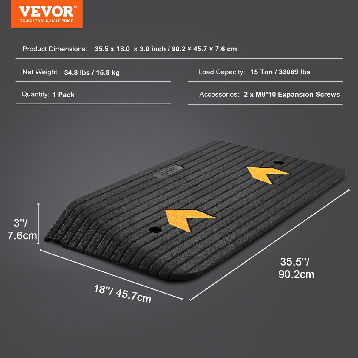 Threshold Ramp Rubber 7.6cm Rise Door with Natural Non-Slip Surface Upgraded