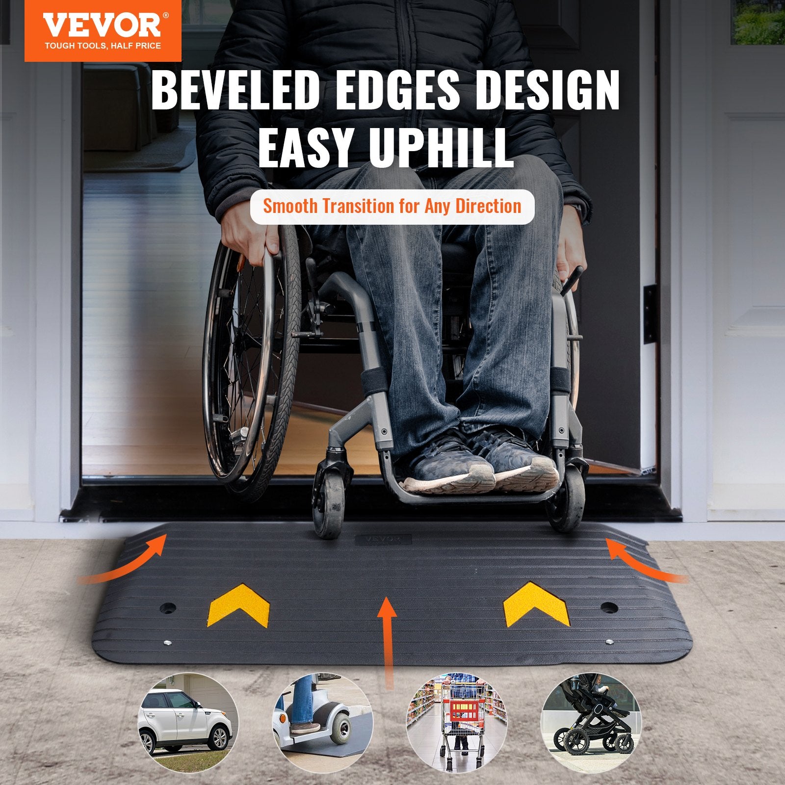 Threshold Ramp Rubber Upgraded 3.8cm Rise 15 Tons Non-Slip Wheelchair Scooter
