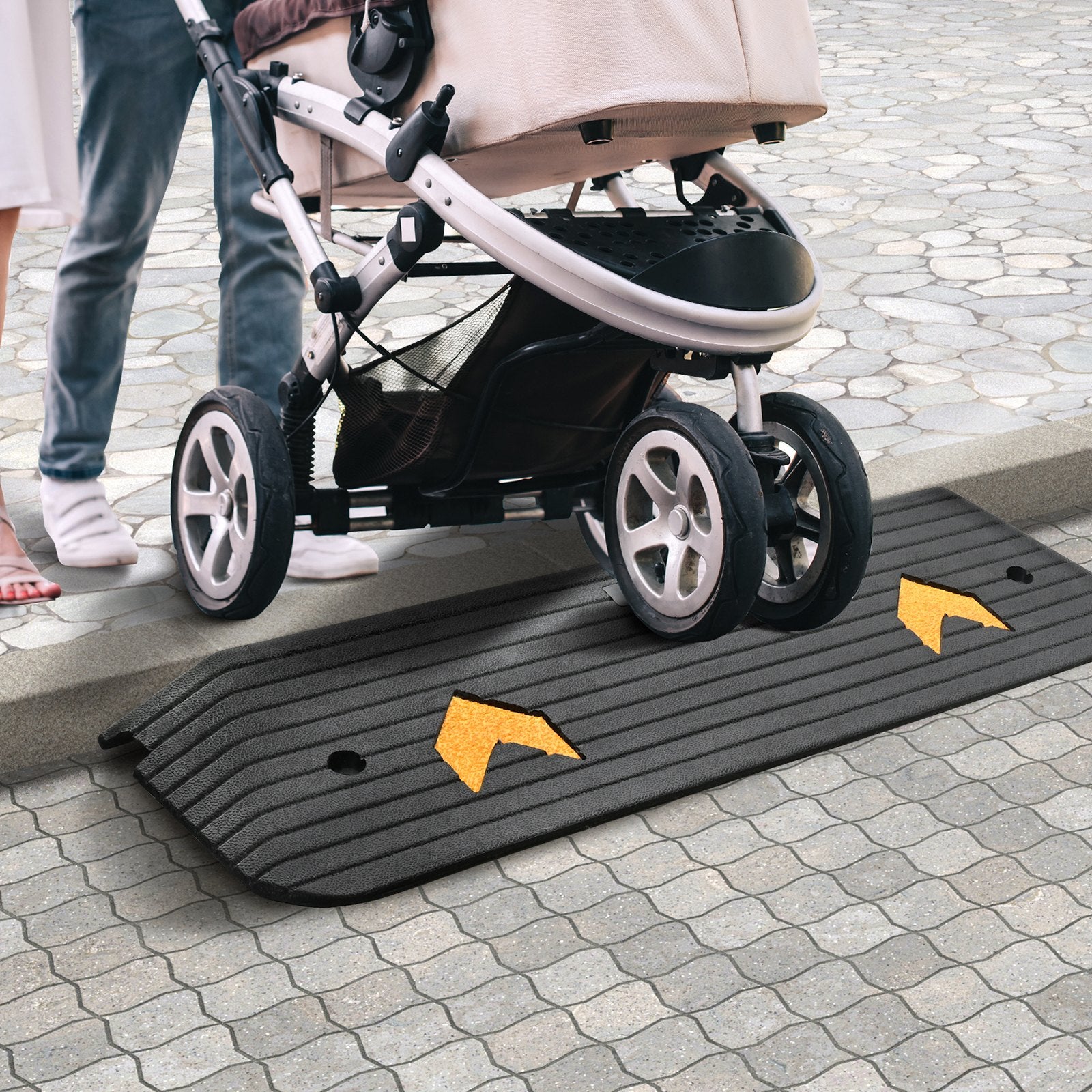Threshold Ramp Rubber Upgraded 2.5cm Rise Wheelchair Doorway Natural Non-Slip