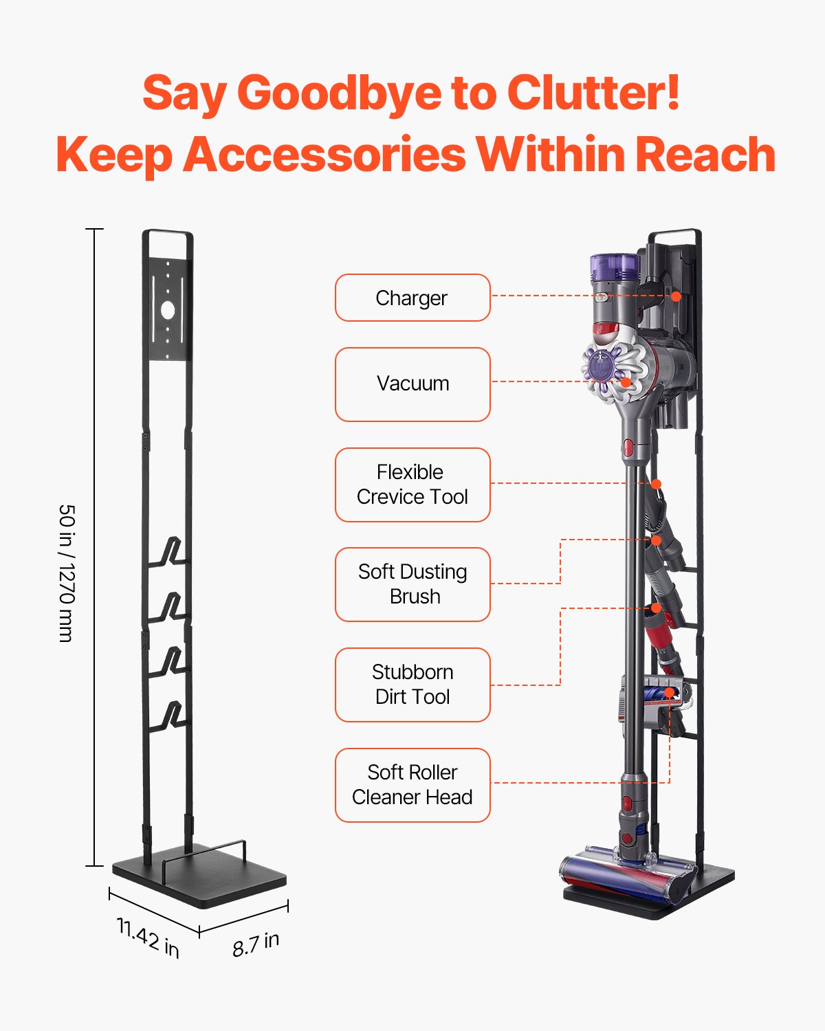 Vacuum Stand for Dyson V6-V15, Stable Holder with 4 Hooks for Cordless Vacuums
