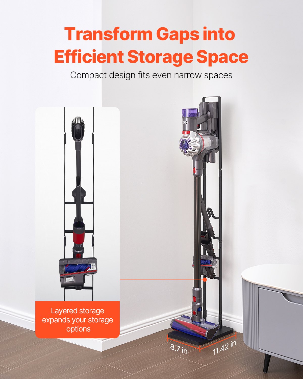 Vacuum Stand for Dyson V6-V15, Stable Holder with 4 Hooks for Cordless Vacuums