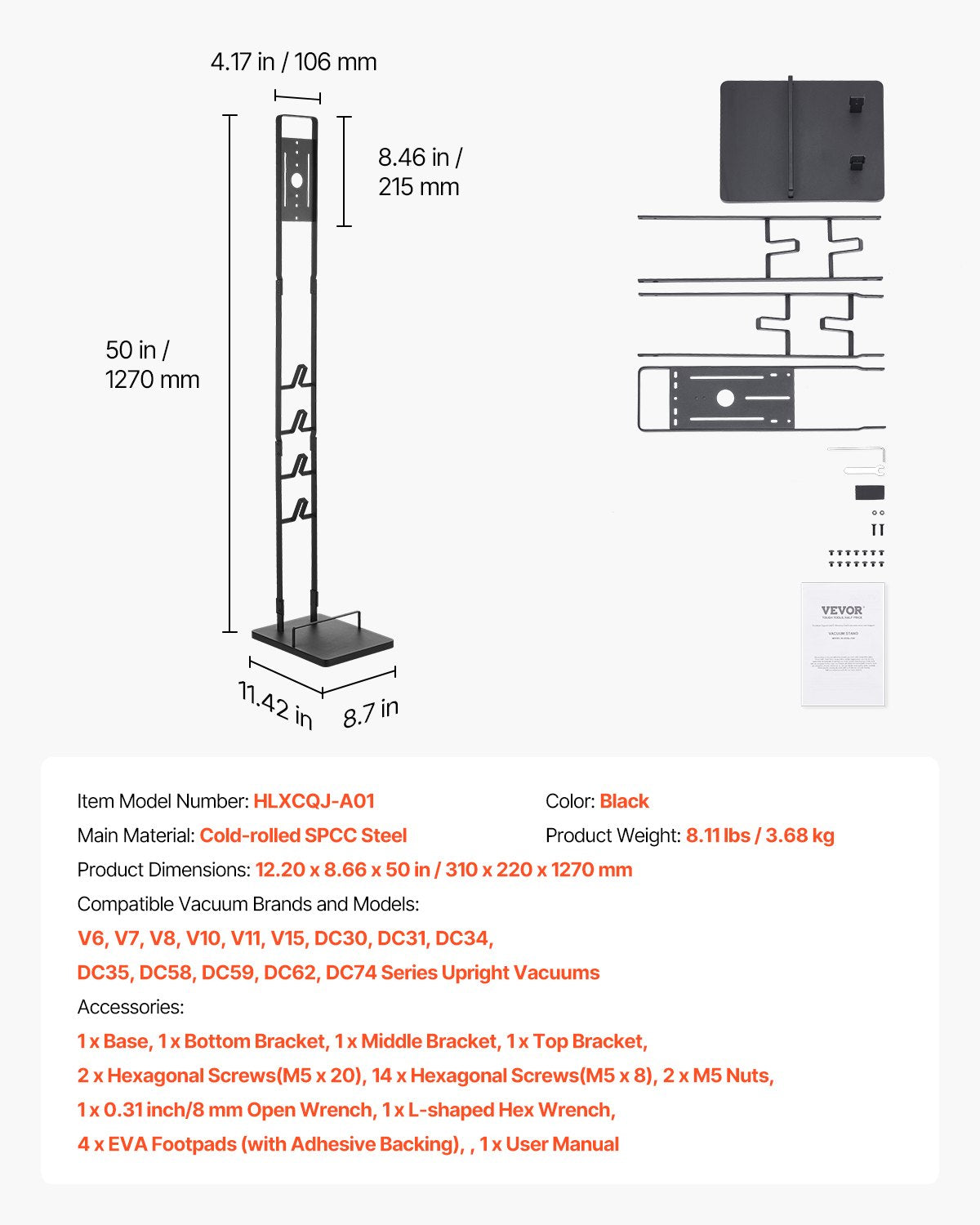 Vacuum Stand for Dyson V6-V15, Stable Holder with 4 Hooks for Cordless Vacuums
