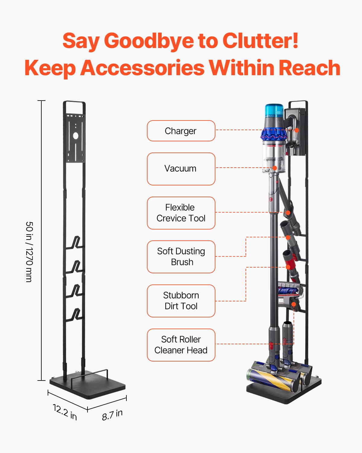 Vacuum Stand with Wheels for Dyson V6-V15, Stable Holder for Cordless Vacuums