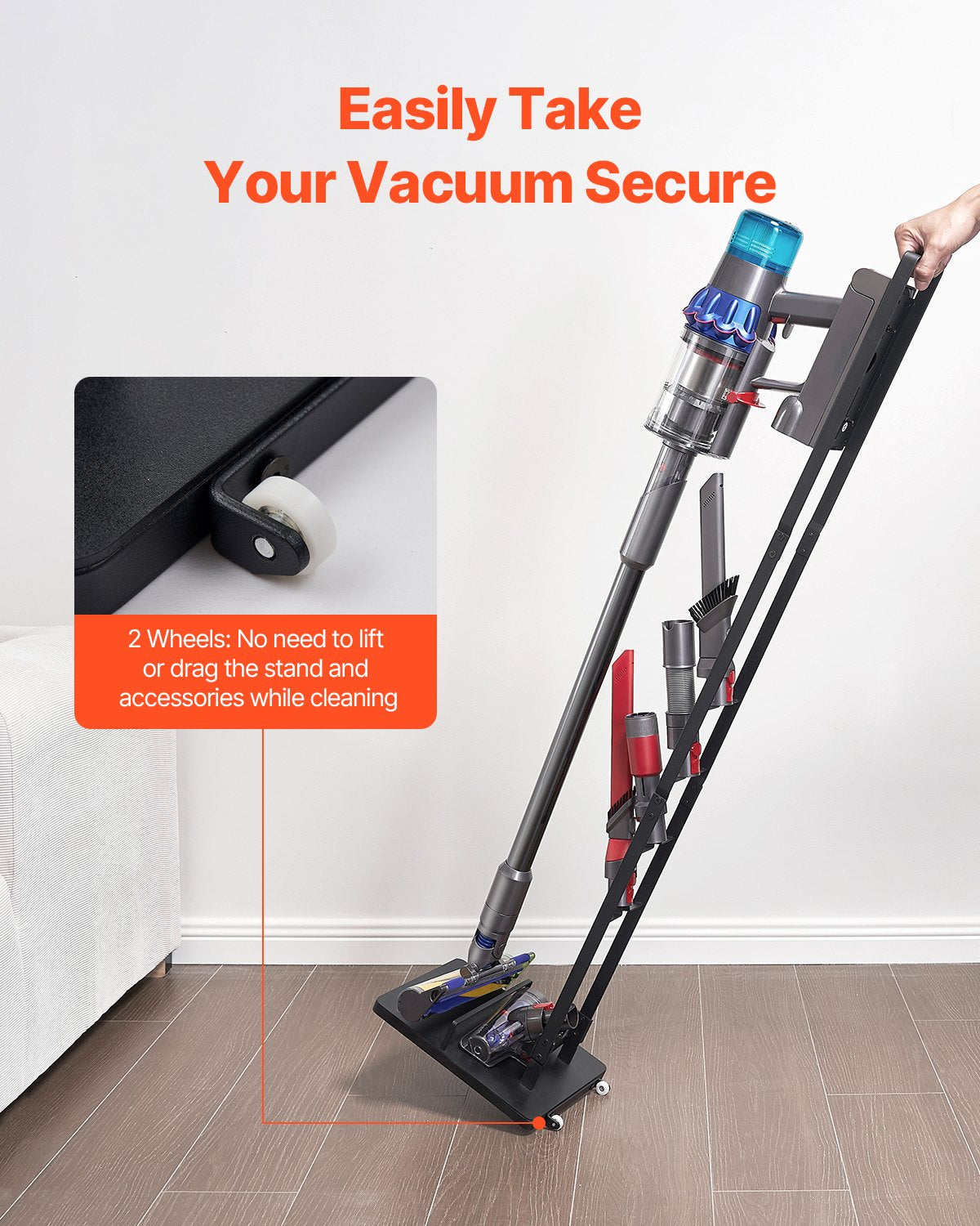 Vacuum Stand with Wheels for Dyson V6-V15, Stable Holder for Cordless Vacuums