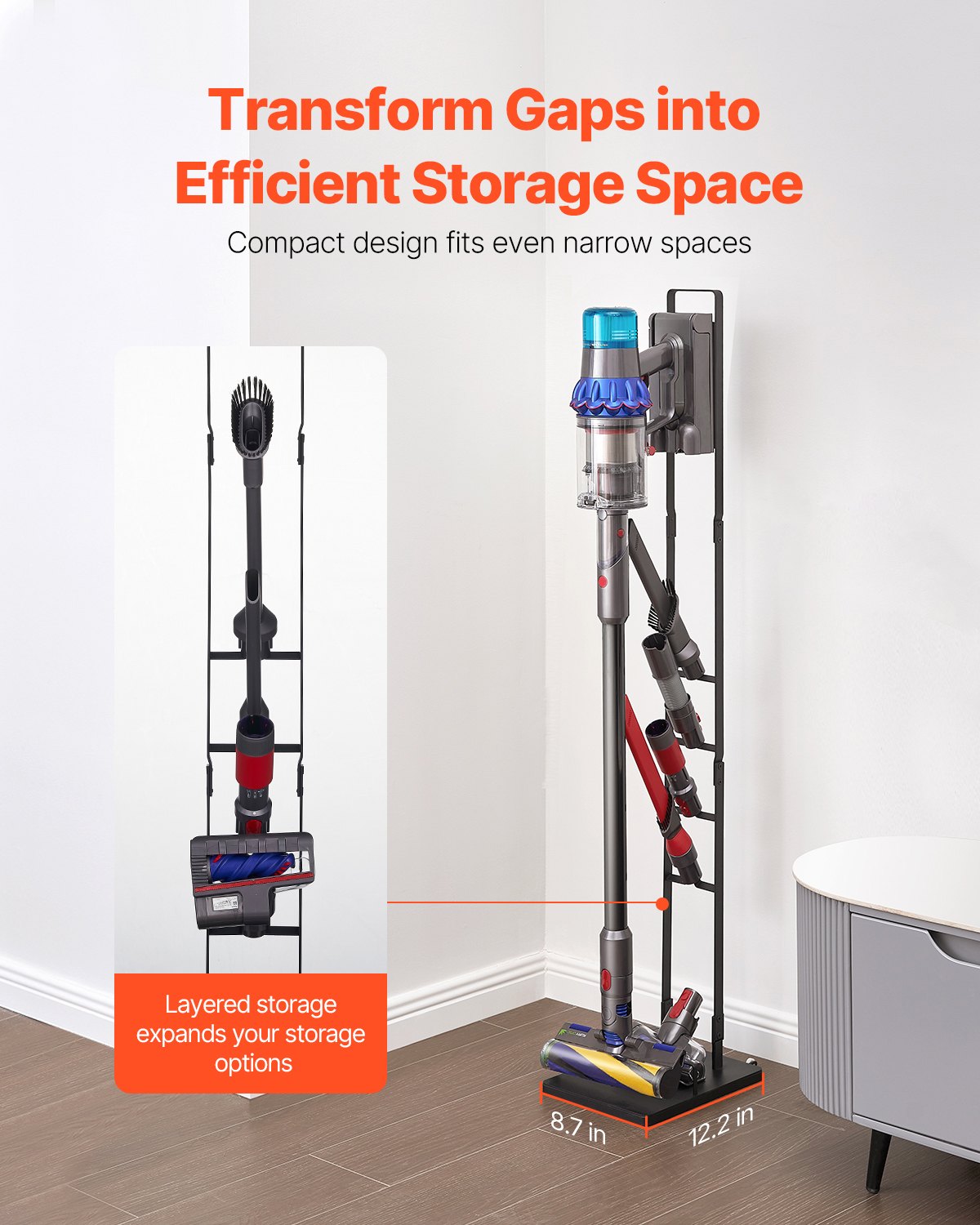 Vacuum Stand with Wheels for Dyson V6-V15, Stable Holder for Cordless Vacuums