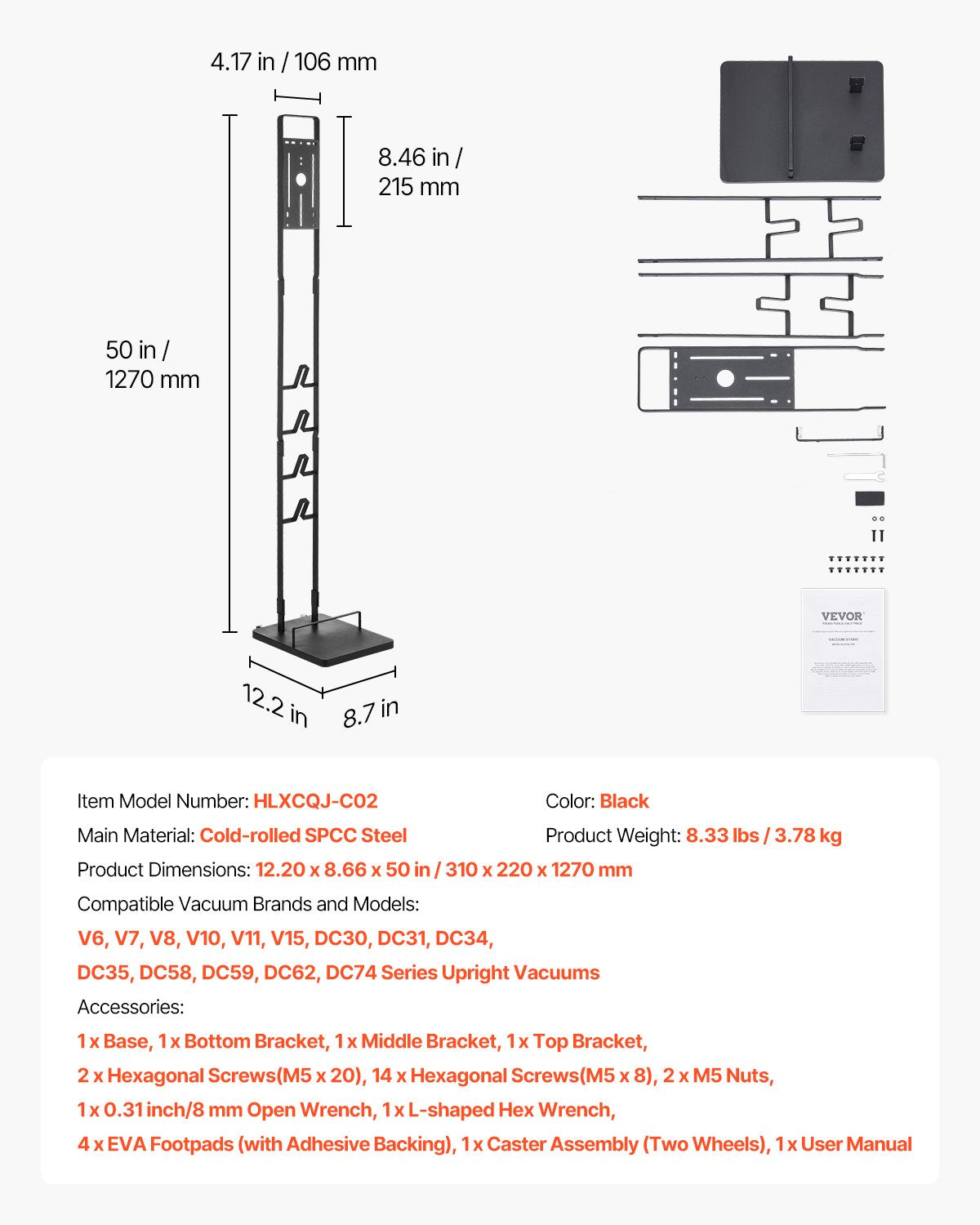 Vacuum Stand with Wheels for Dyson V6-V15, Stable Holder for Cordless Vacuums