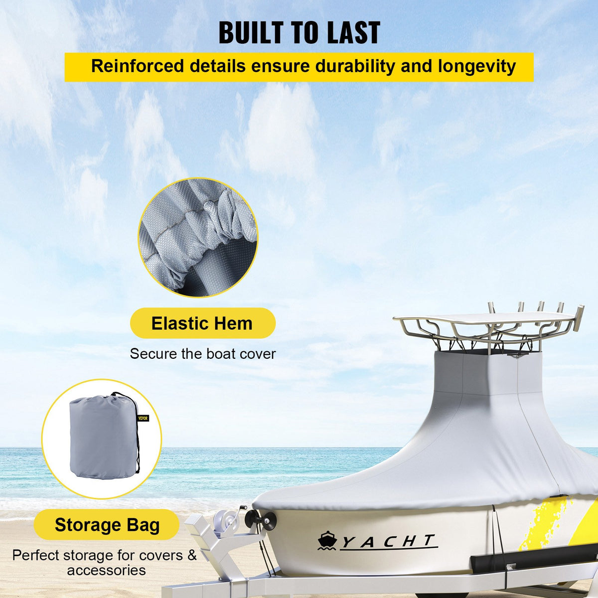 T-Top Boat Cover 22'-24' Heavy Duty 600D Oxford Waterproof Gray Straps