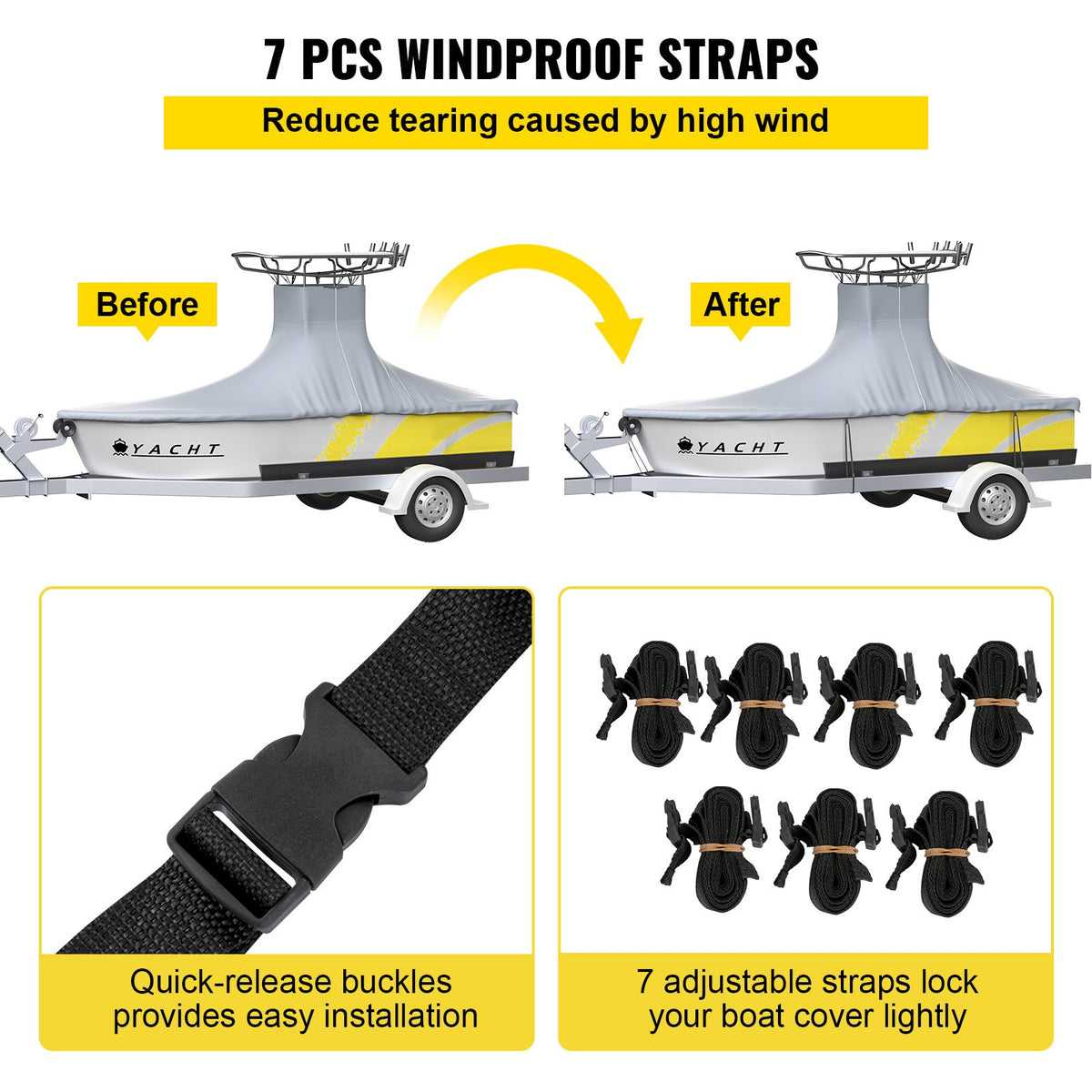 T-Top Boat Cover 22'-24' Heavy Duty 600D Oxford Waterproof Gray Straps