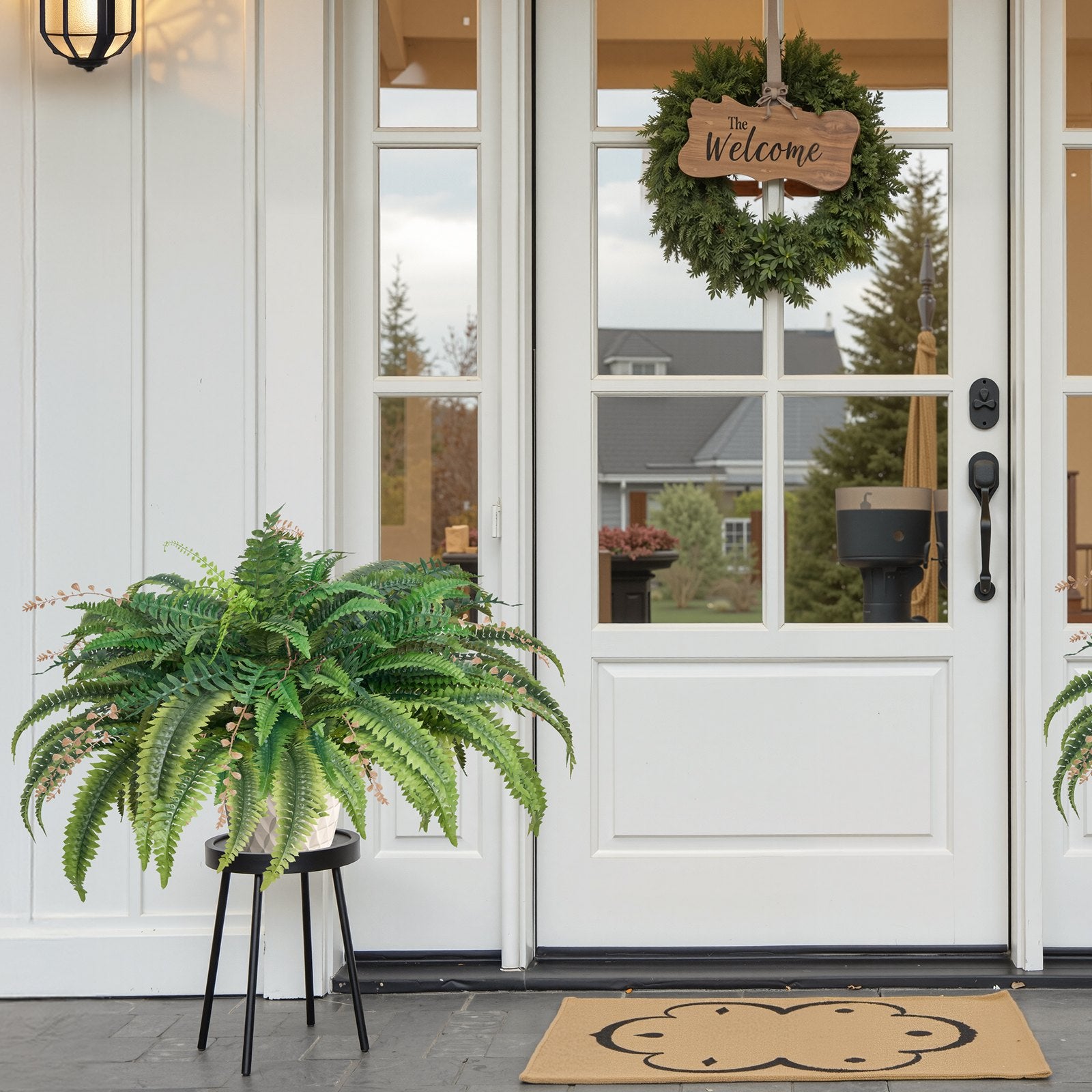 Artificial Ferns, 37-41" Large Hanging Faux Boston Ferns with 80 Branches & Pot