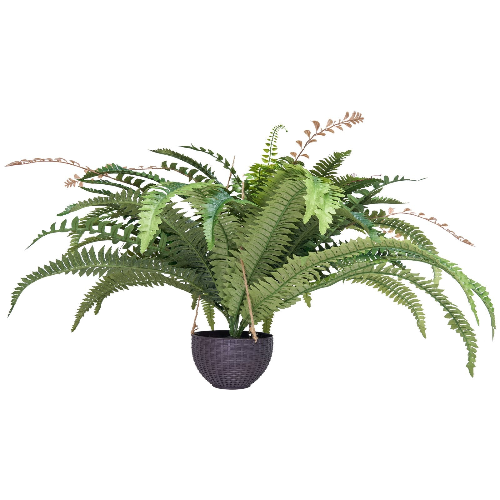 Artificial Ferns, 37-41" Large Hanging Faux Boston Ferns with 80 Branches & Pot