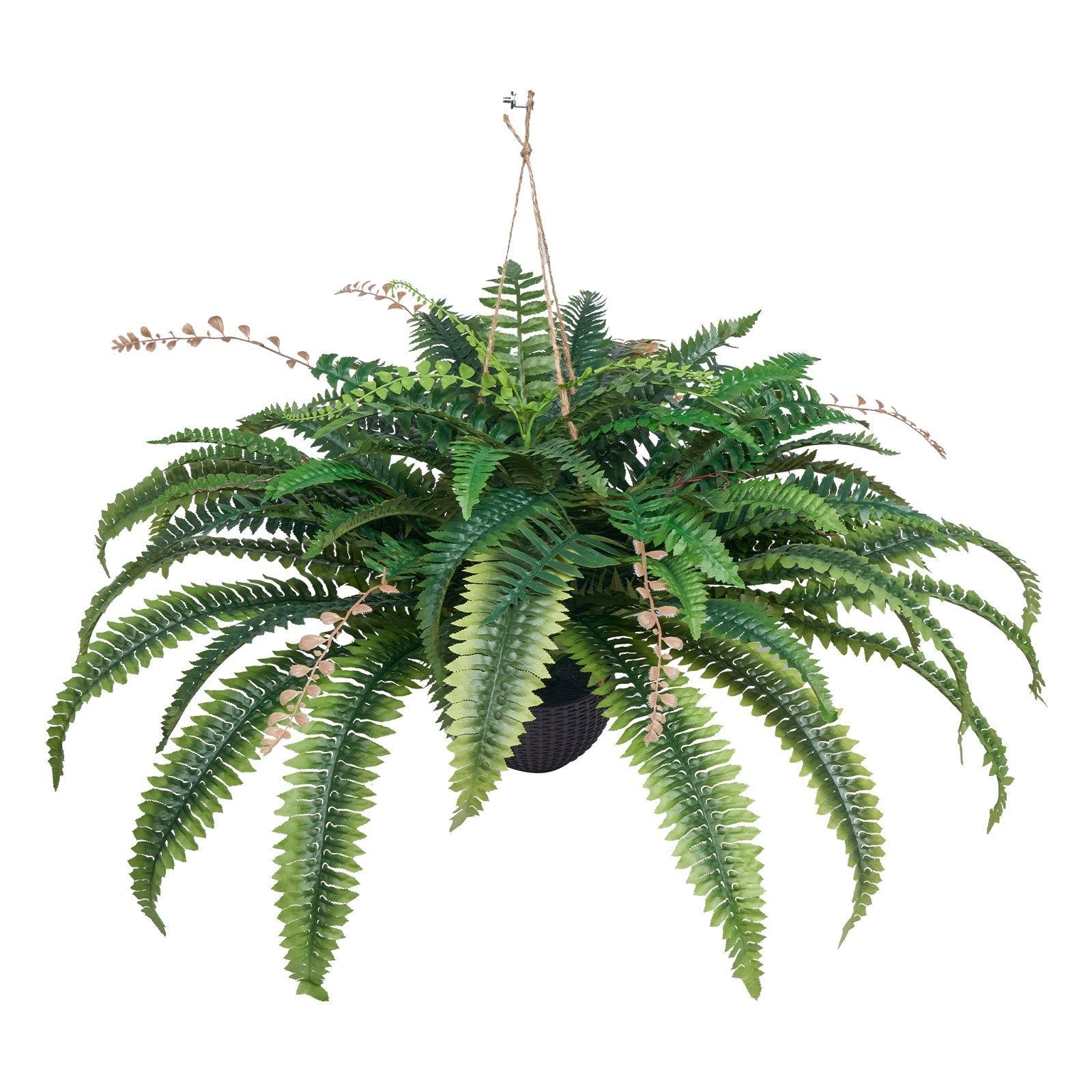 Artificial Ferns, 37-41" Large Hanging Faux Boston Ferns with 80 Branches & Pot