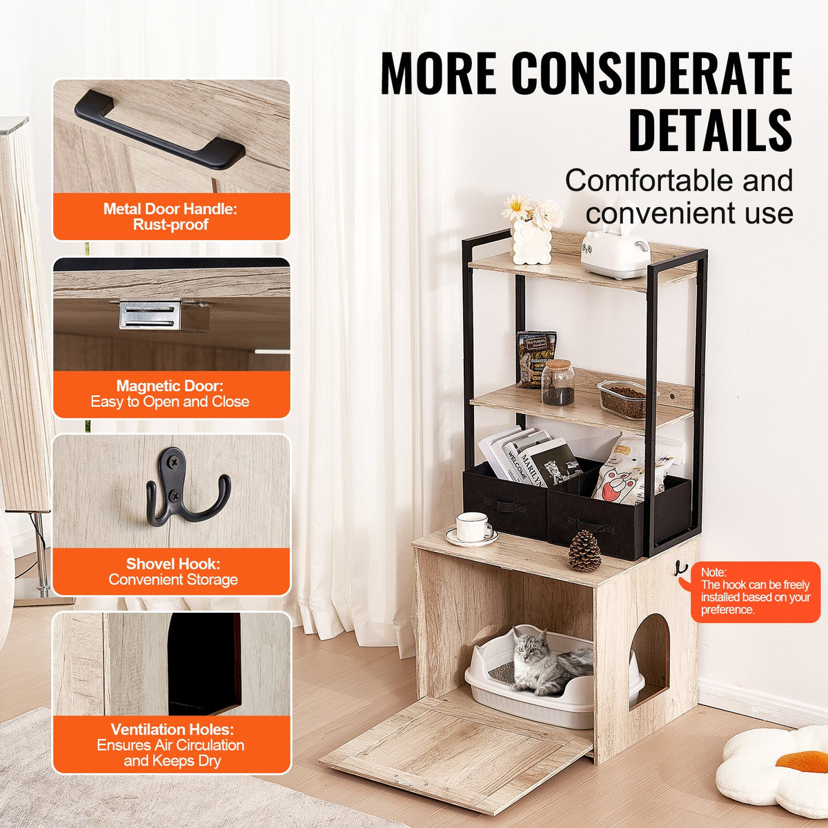 Cat 60x50x127cm Litter Box Enclosure with Storage Shelves and Baskets