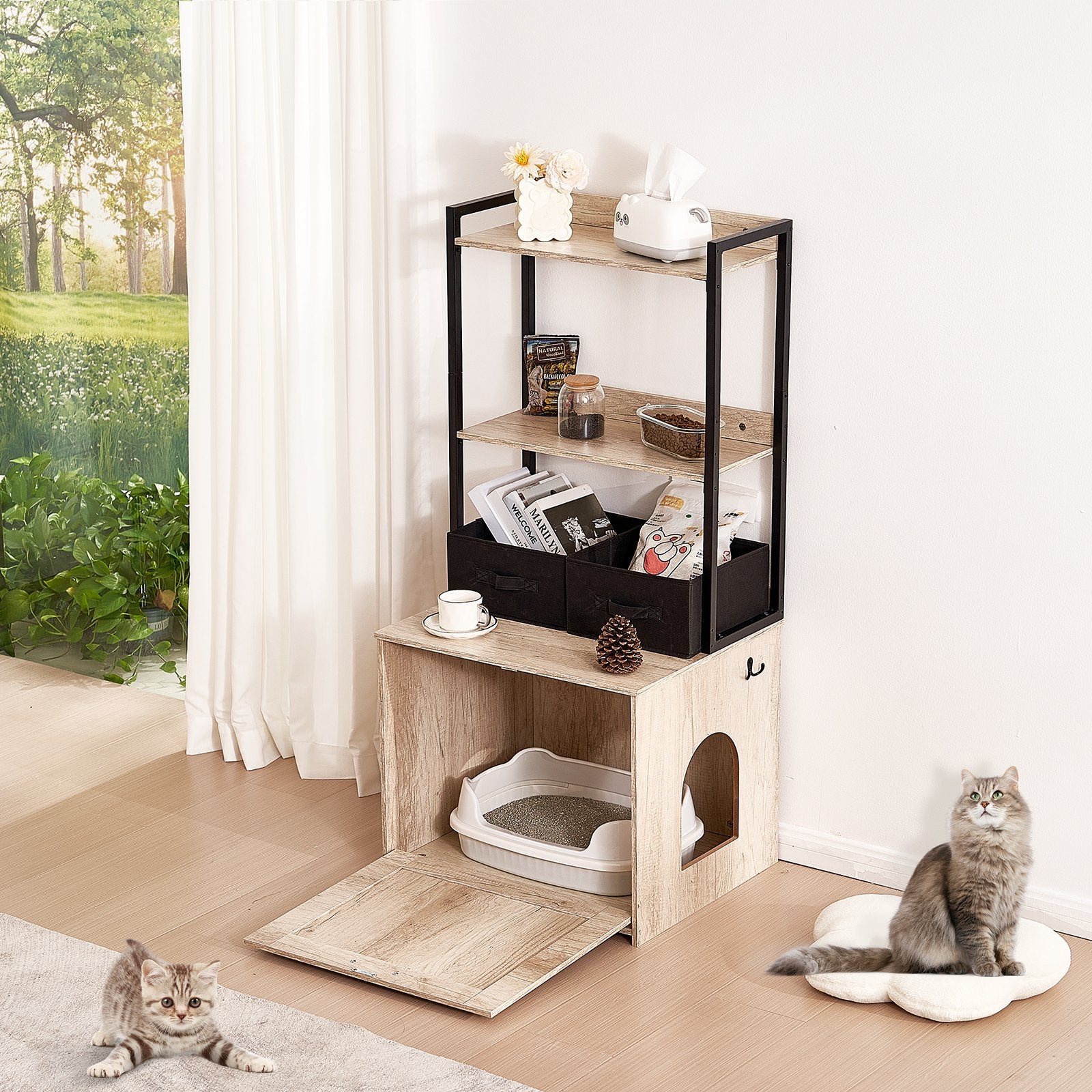 Cat 60x50x127cm Litter Box Enclosure with Storage Shelves and Baskets