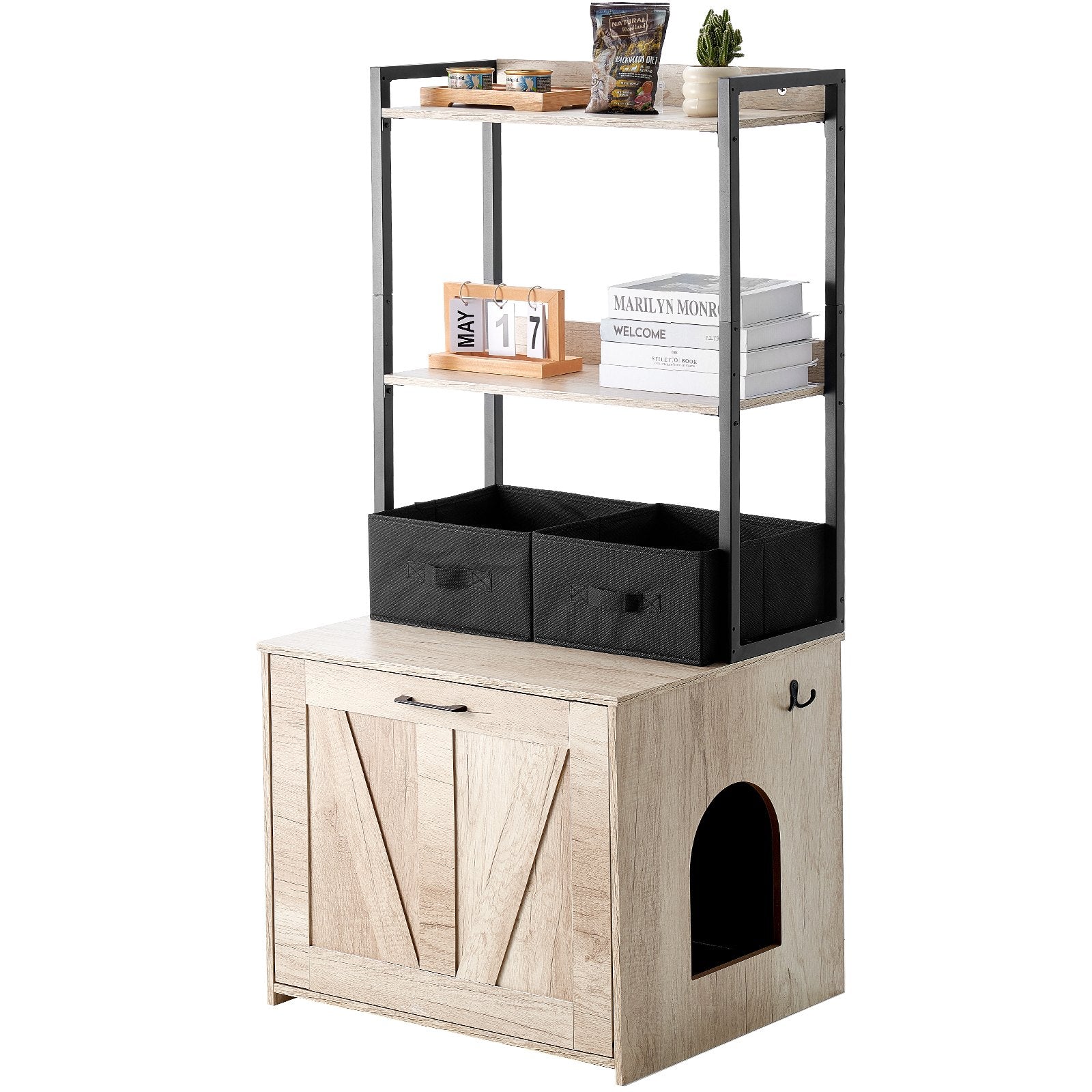 Cat 60x50x127cm Litter Box Enclosure with Storage Shelves and Baskets