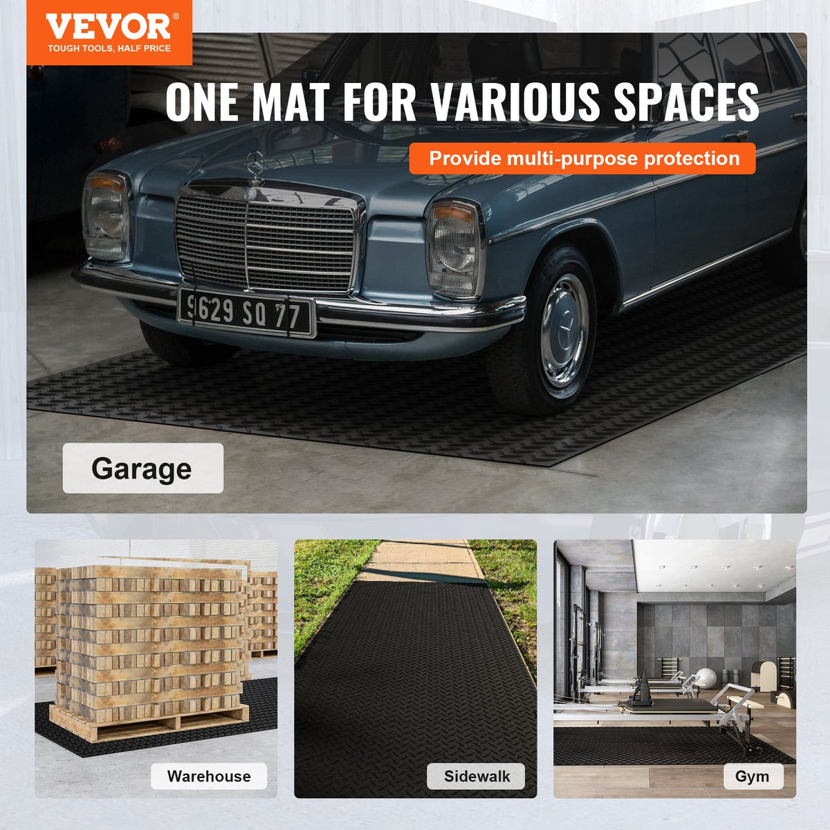 Diamond Plate Rubber Flooring Roll 3mm 4ft x 6ft Garage Mat SBR Easy Clean Black