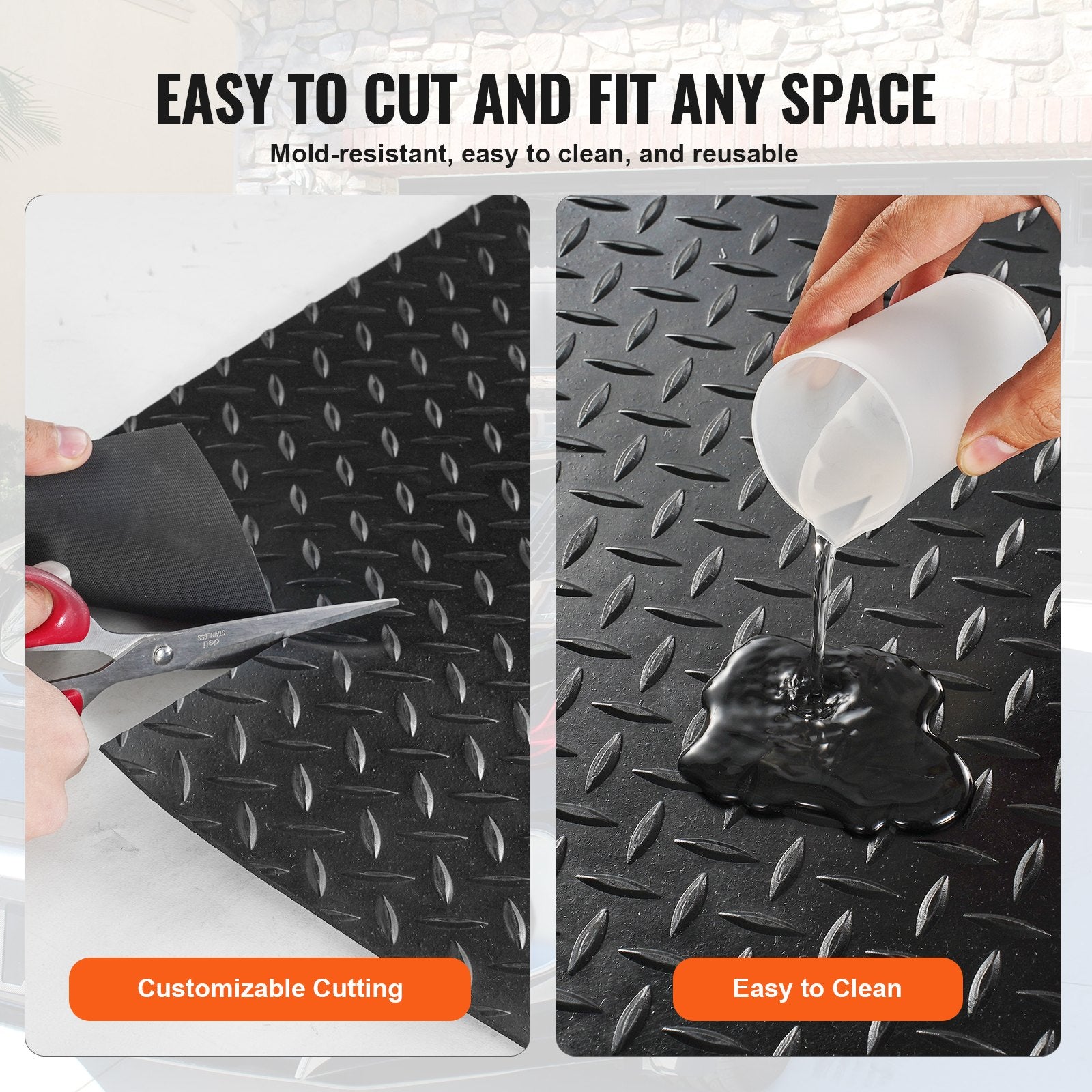 Diamond Plate Rubber Flooring Roll 3mm 4ft x 6ft Garage Mat SBR Easy Clean Black