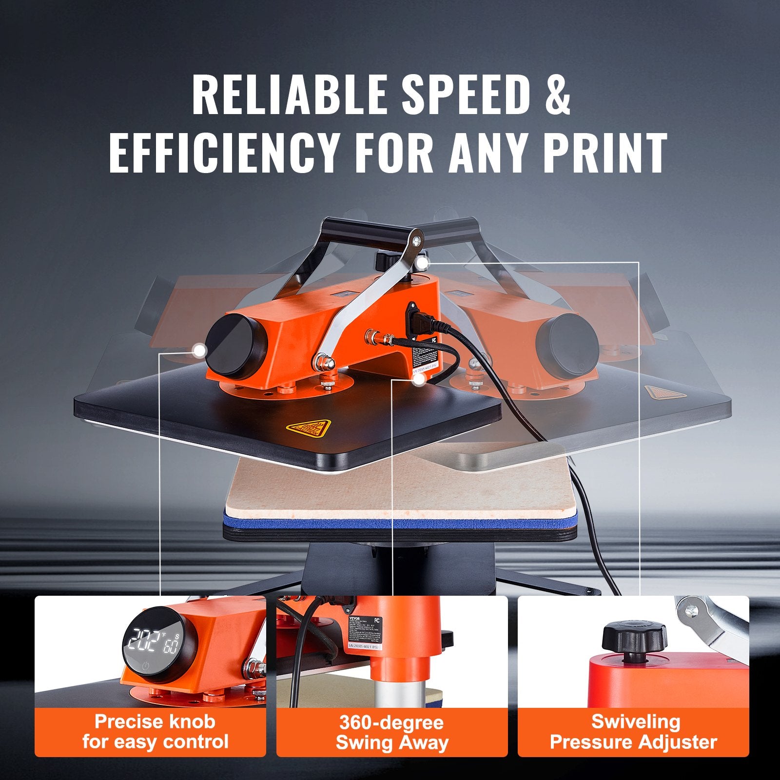 Heat Press Machine 8-in-1 Sublimation 12x15in T-Shirts Hats Mugs Swing Away