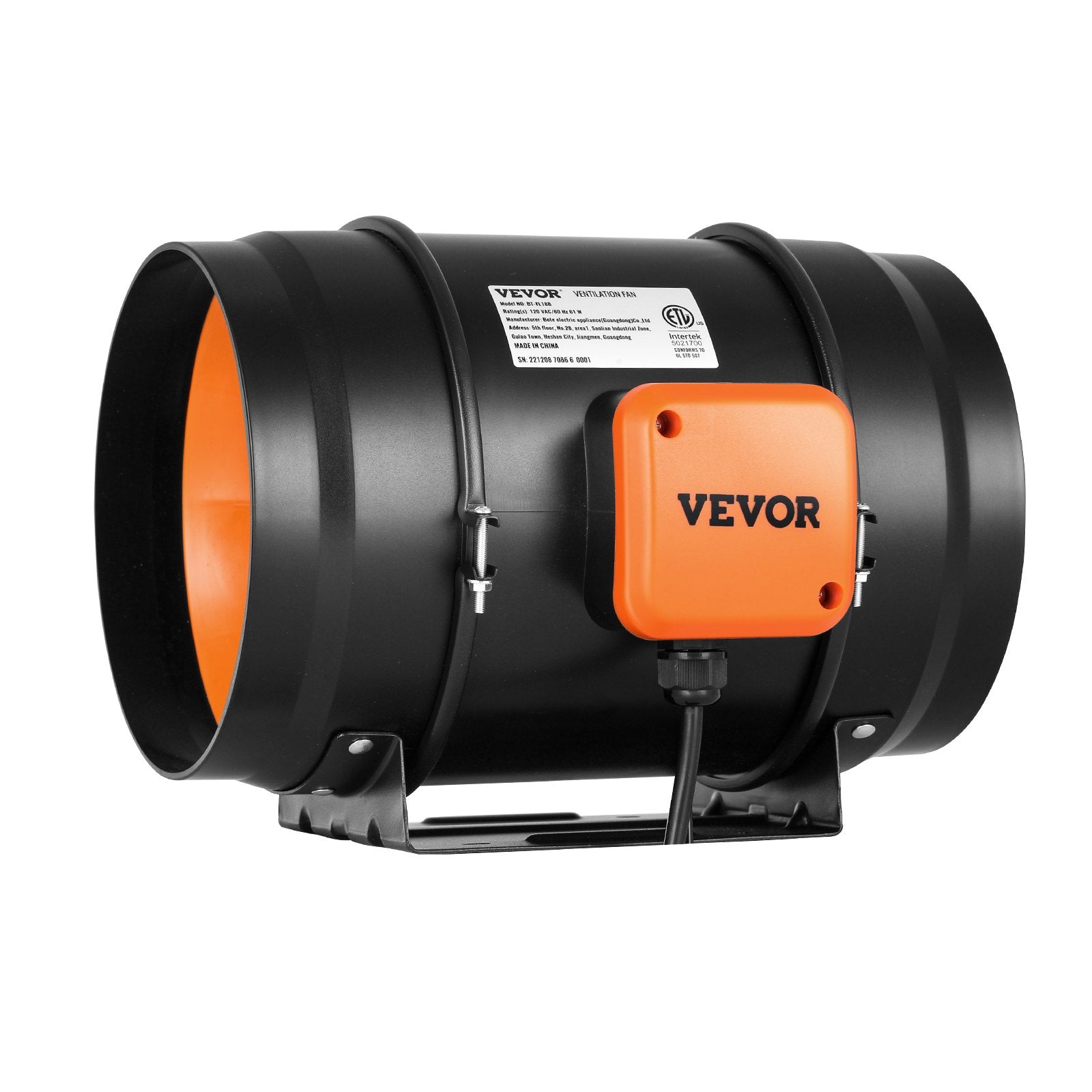 Inline Duct Fan, 203.2mm 506.2CFM EC-Motor with Temperature Humidity Controller