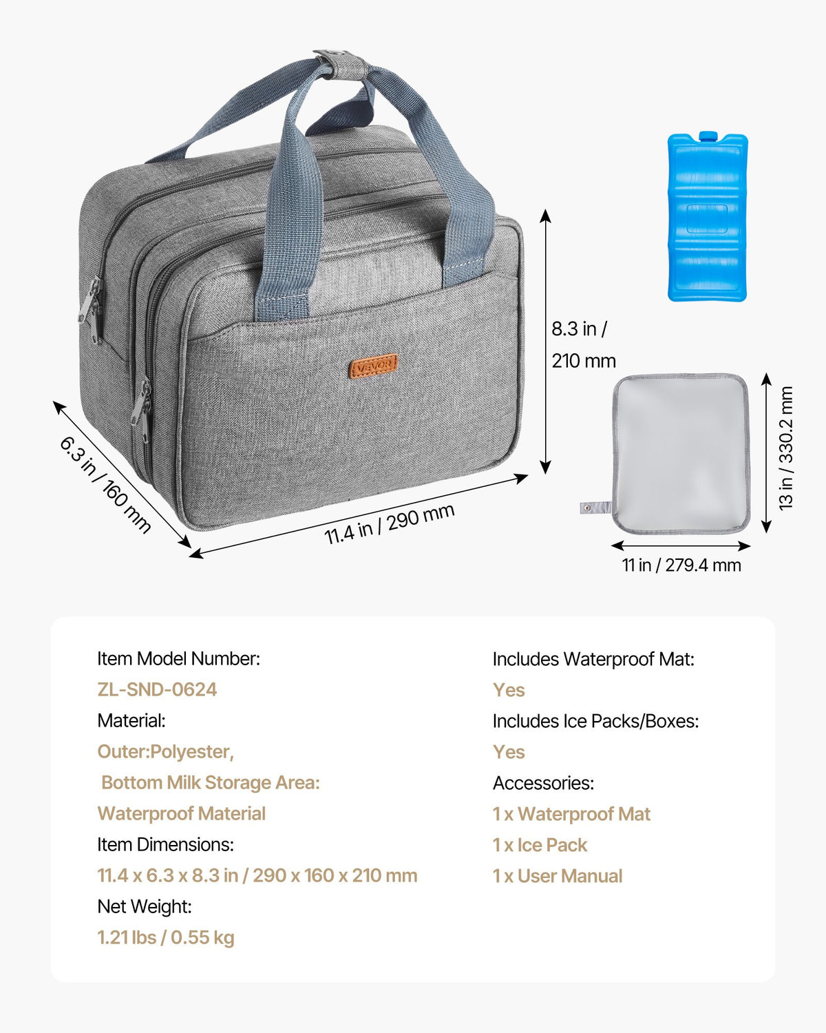 Wearable Breast Pump Bag Ice Pack Fits M5 M6 Storage Carry Case Grey