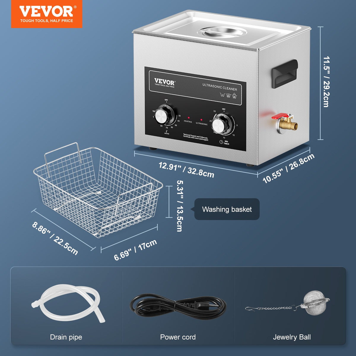 Ultrasonic Cleaner 10L 240W Digital Cavitation with Heater Timer and Basket