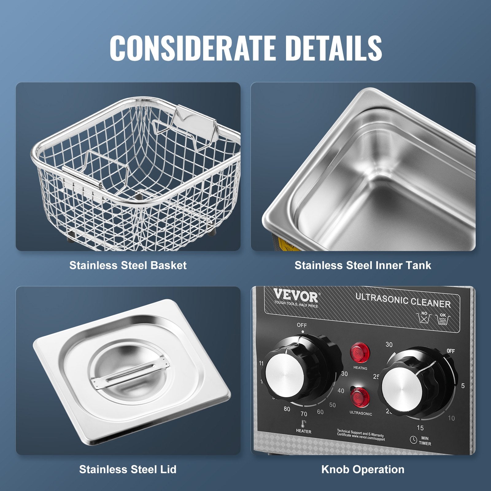 Cleaner Ultrasonic 2L with Heater Timer Basket Professional Digital 60W Machine
