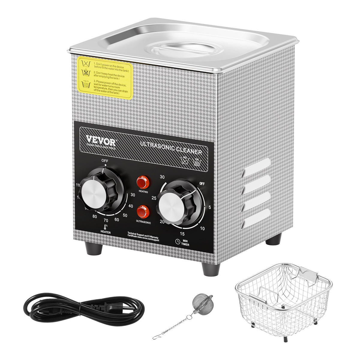 Cleaner Ultrasonic 2L with Heater Timer Basket Professional Digital 60W Machine