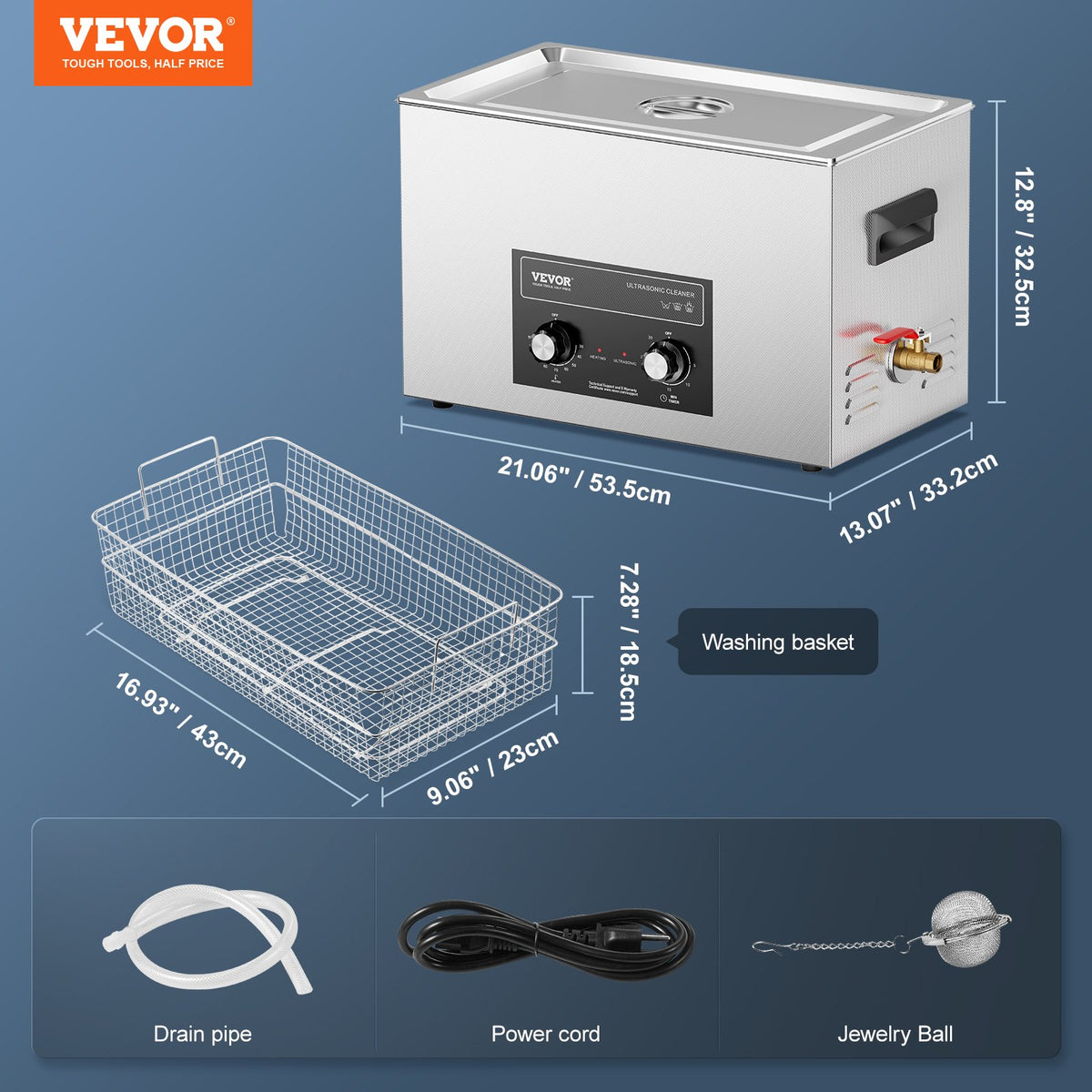 30L Ultrasonic Cleaner 360W with Heater Timer Basket Digital Sonic Cavitation