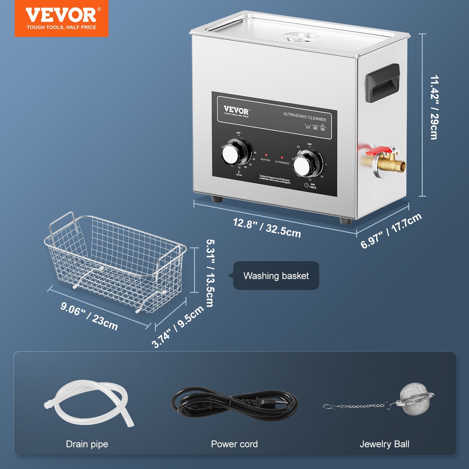 Ultrasonic Cleaner 6L with Heater Timer Basket Professional Digital 180W