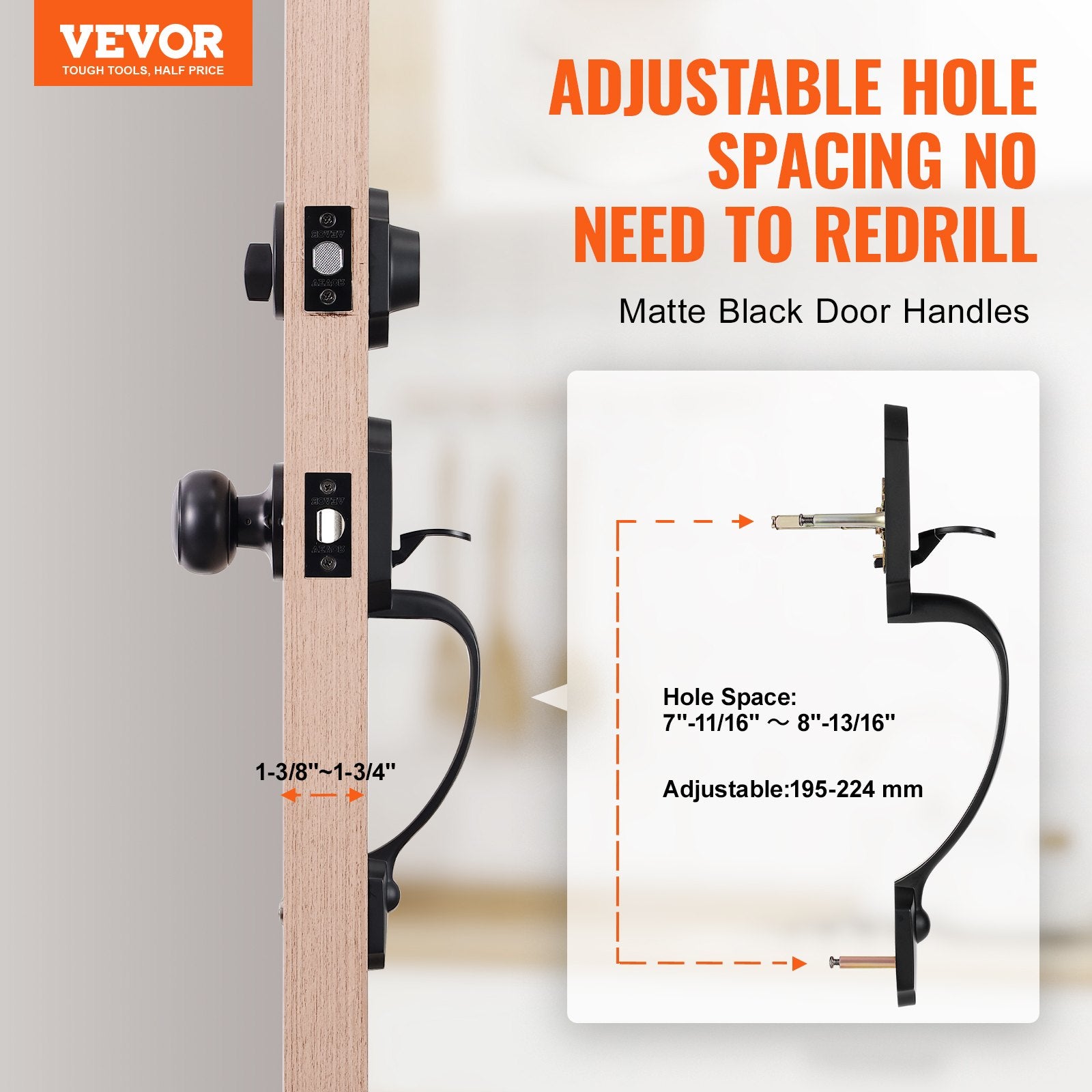 Front Door Handle and Deadbolt Set, Matte Black Single Cylinder Lock, Adjustable